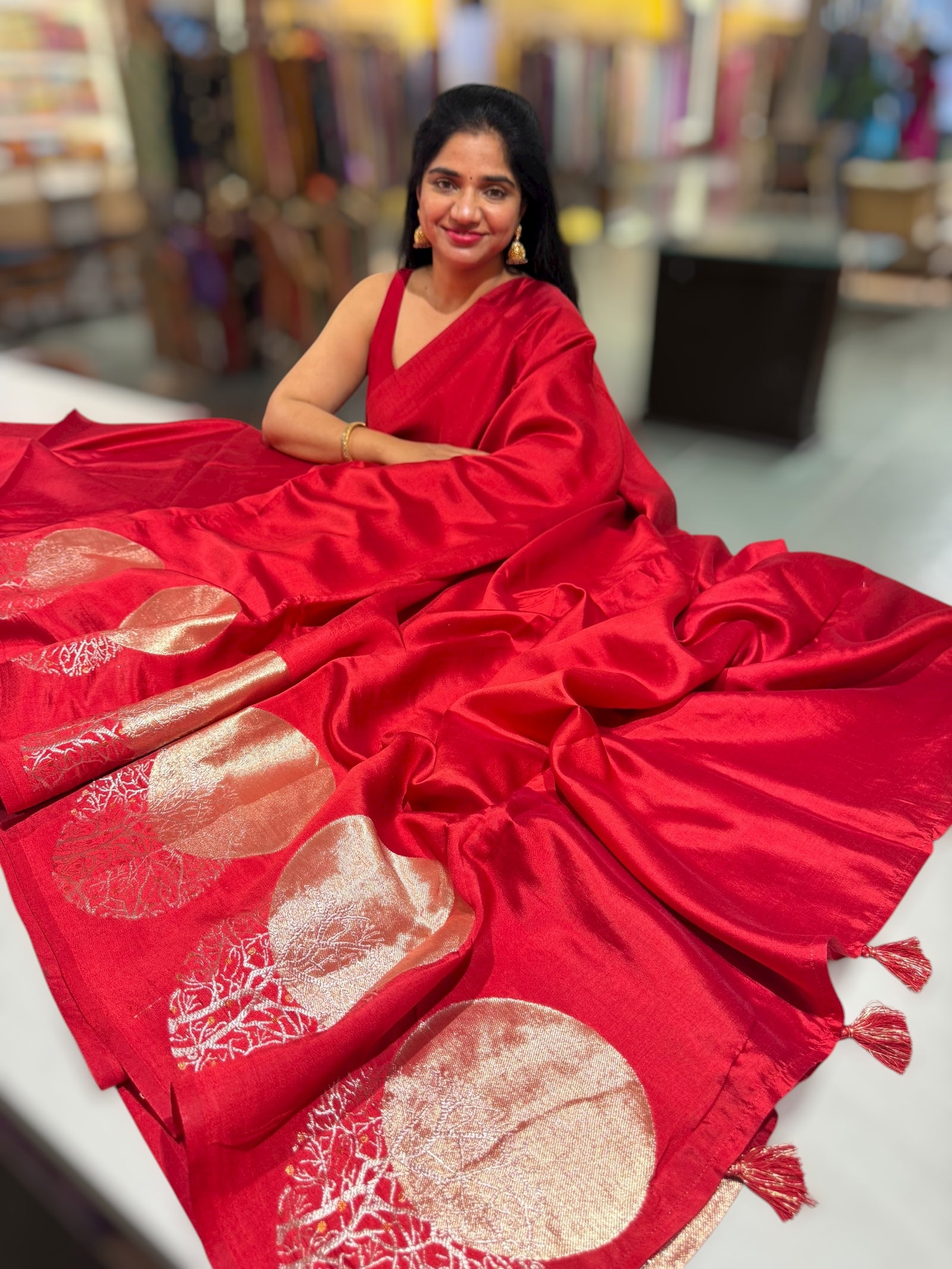 Reddish Maroon Banarasi Chiniya Silk with contemporary Borders