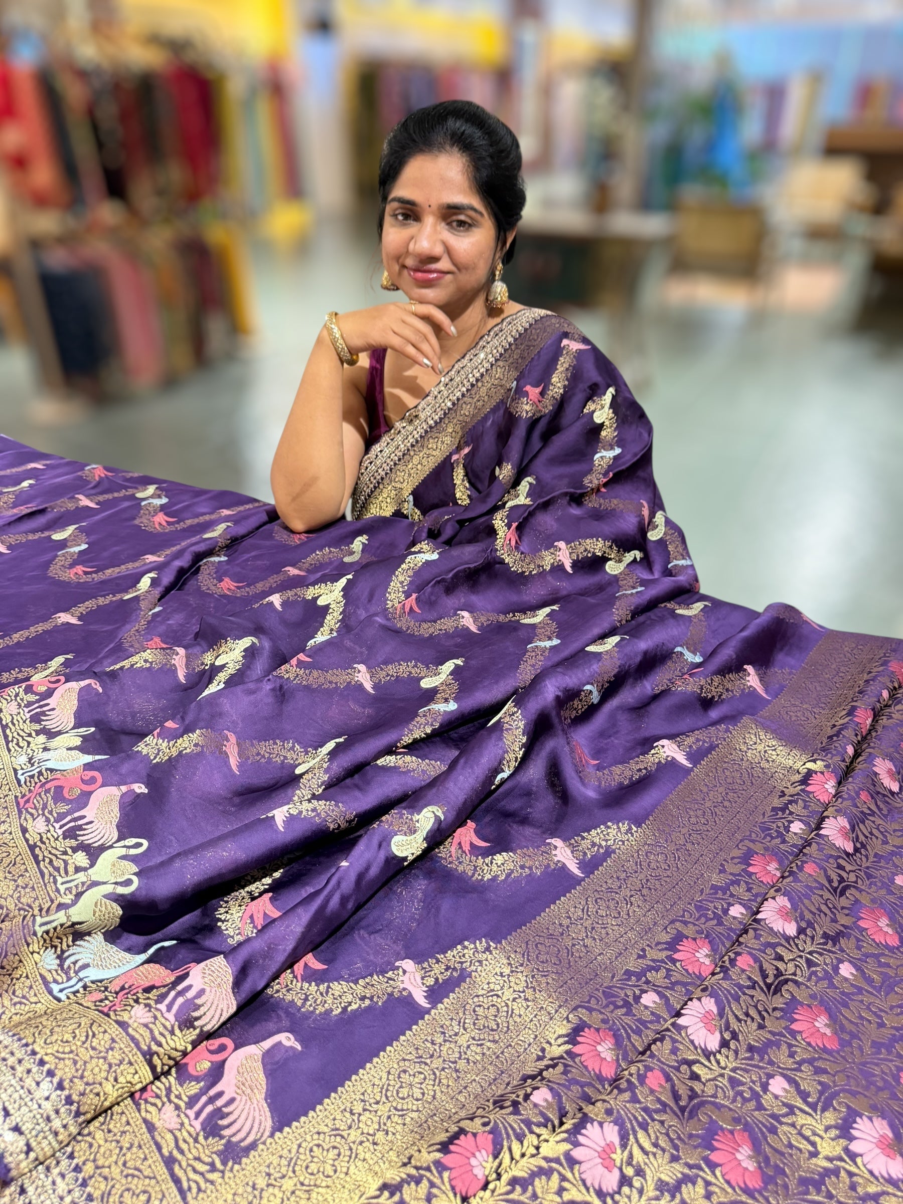Brinjal Mashru Silk Saree with allover weaving and Sahbysachi borders and Blouse