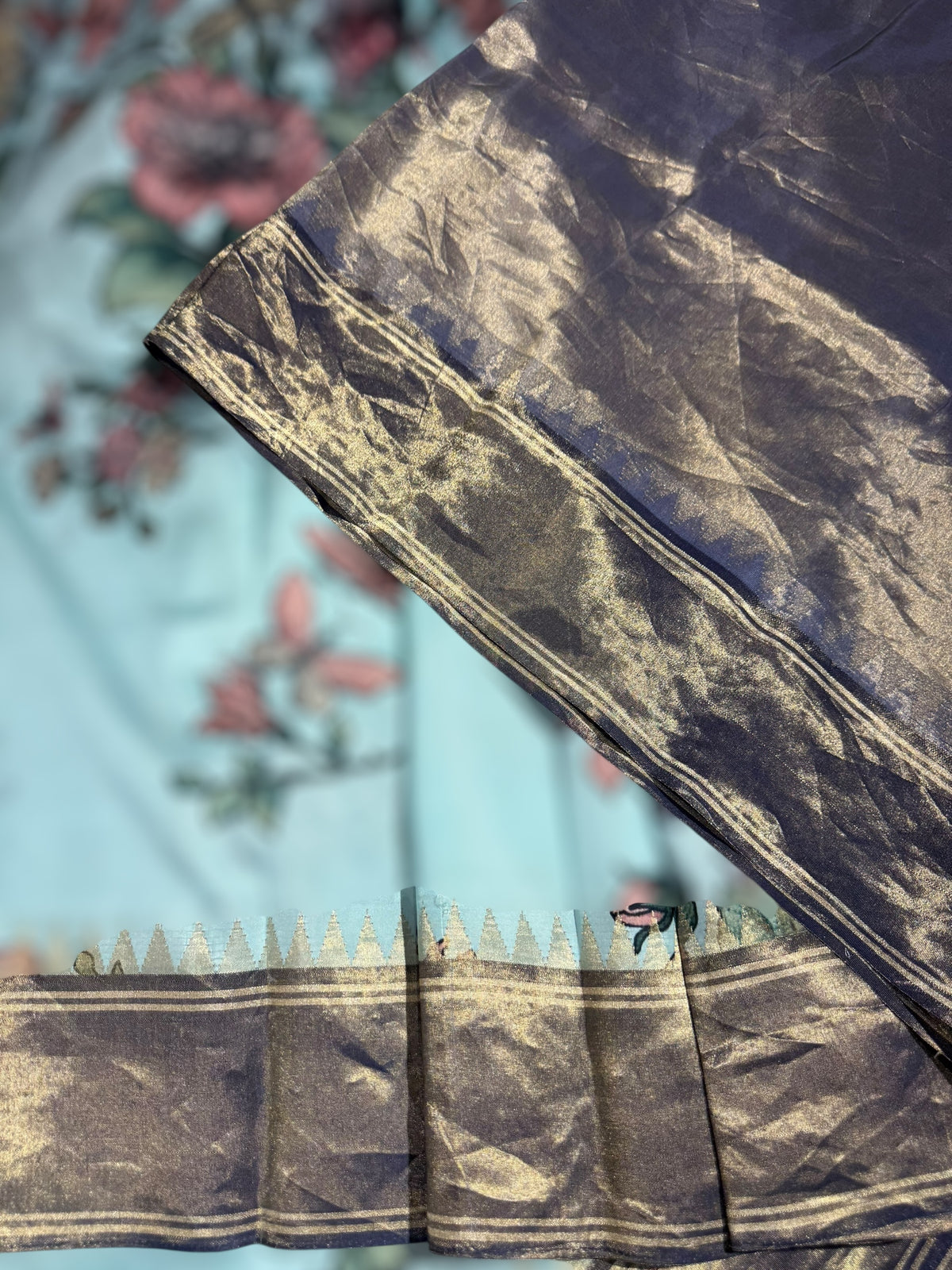 Baby Blue Kanjeevaram Designer print saree