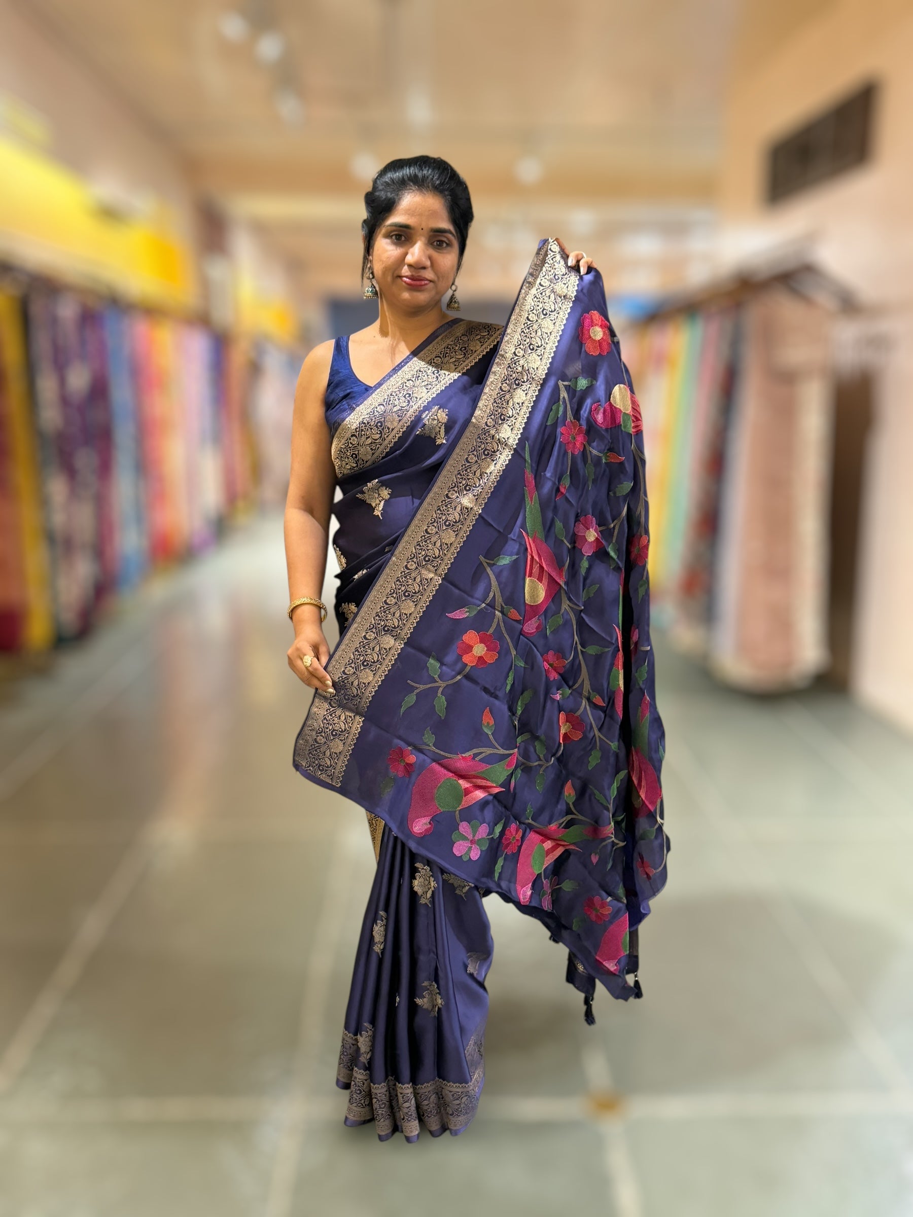 Violet Mashru Silk Saree with Paithani inspired embroidered blouse