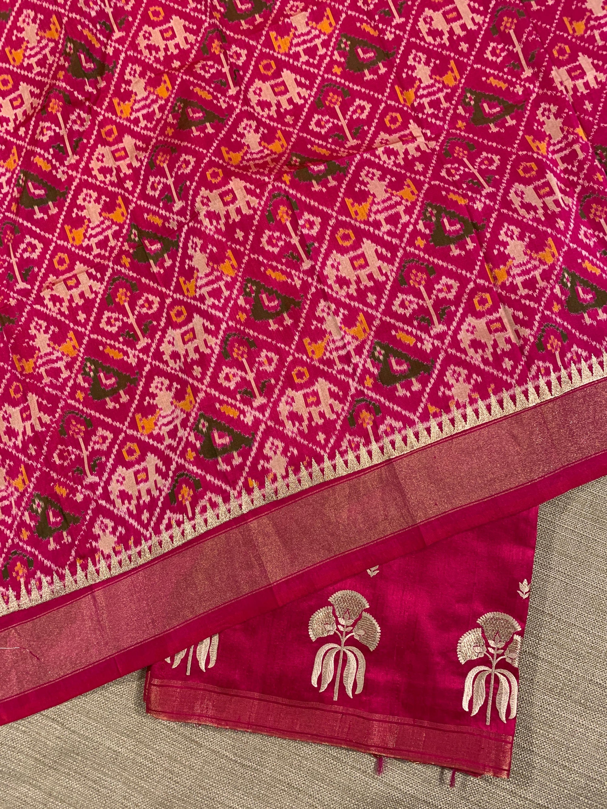 Dark Pink Pure Handloom Raw Silk Saree