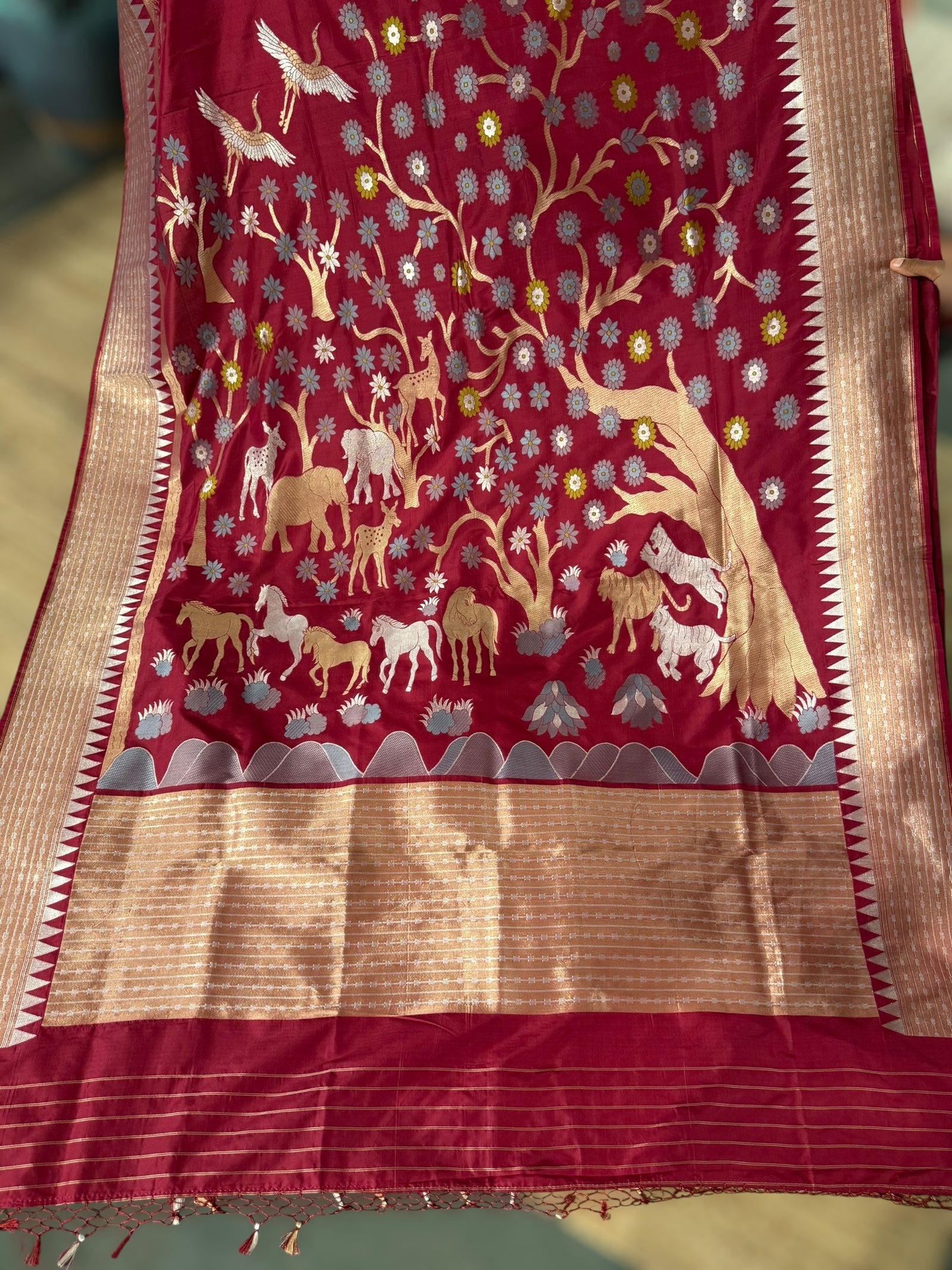 Ruby Red Designer Banarasi Silk Saree