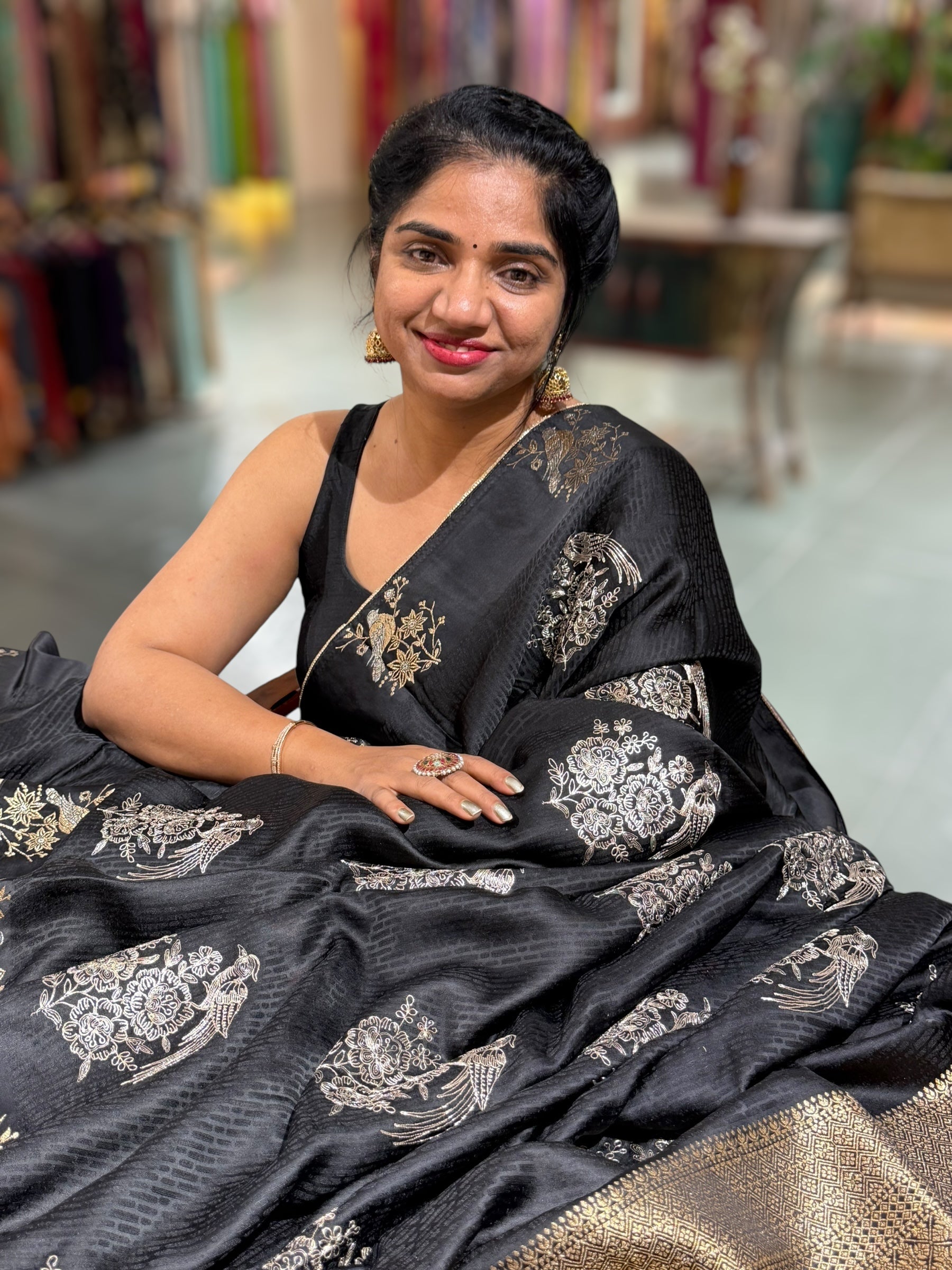 Black Designer Mashru Silk Saree