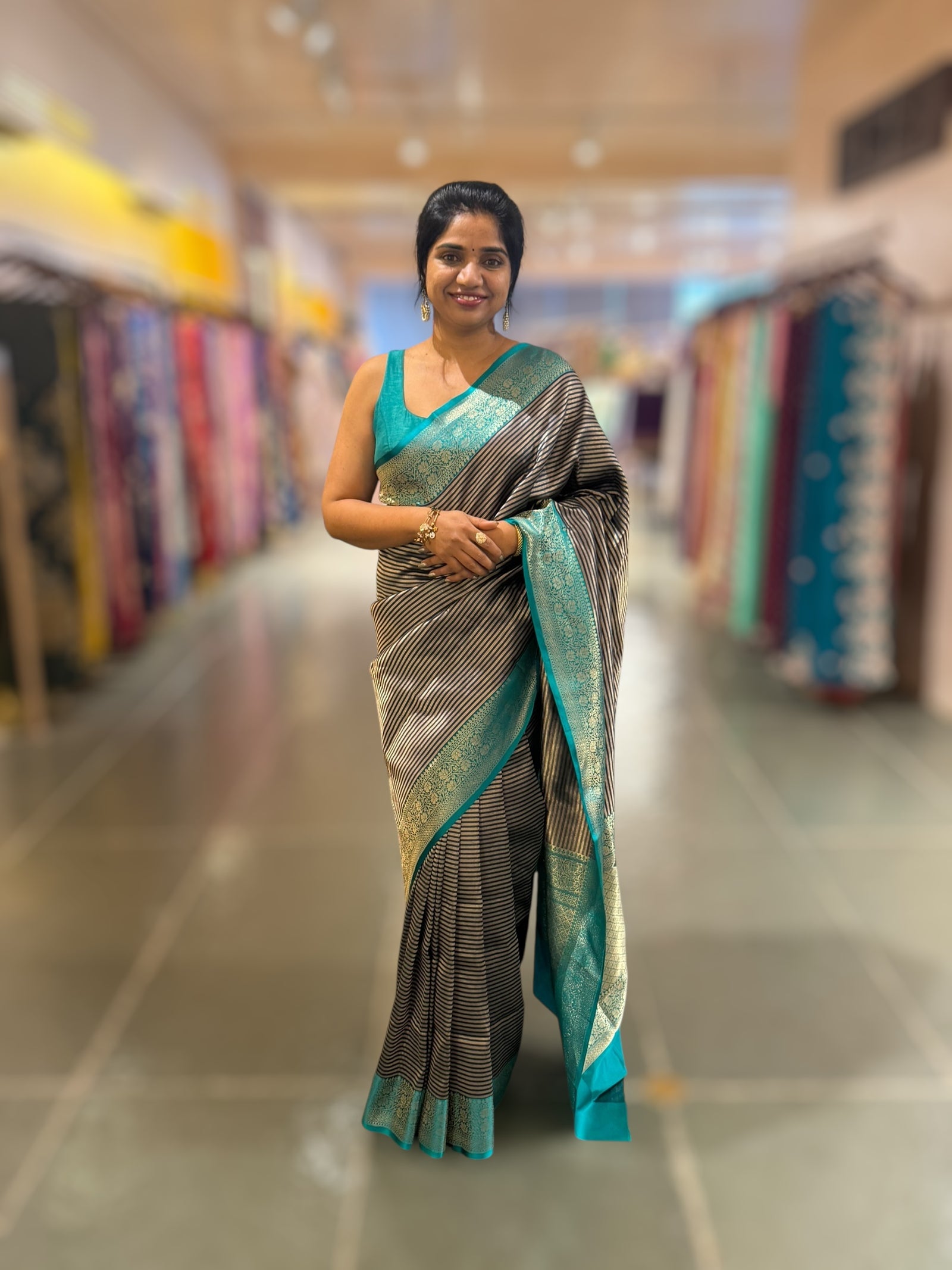 Peacock Blue Banarasi Silk Saree