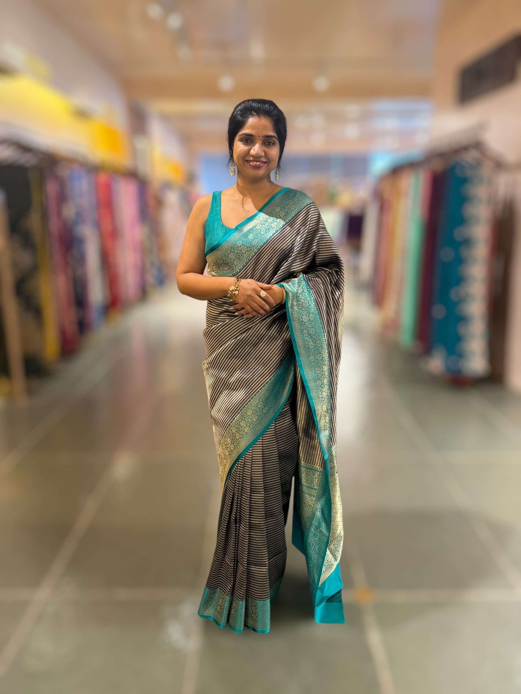 Peacock Blue Banarasi Silk Saree