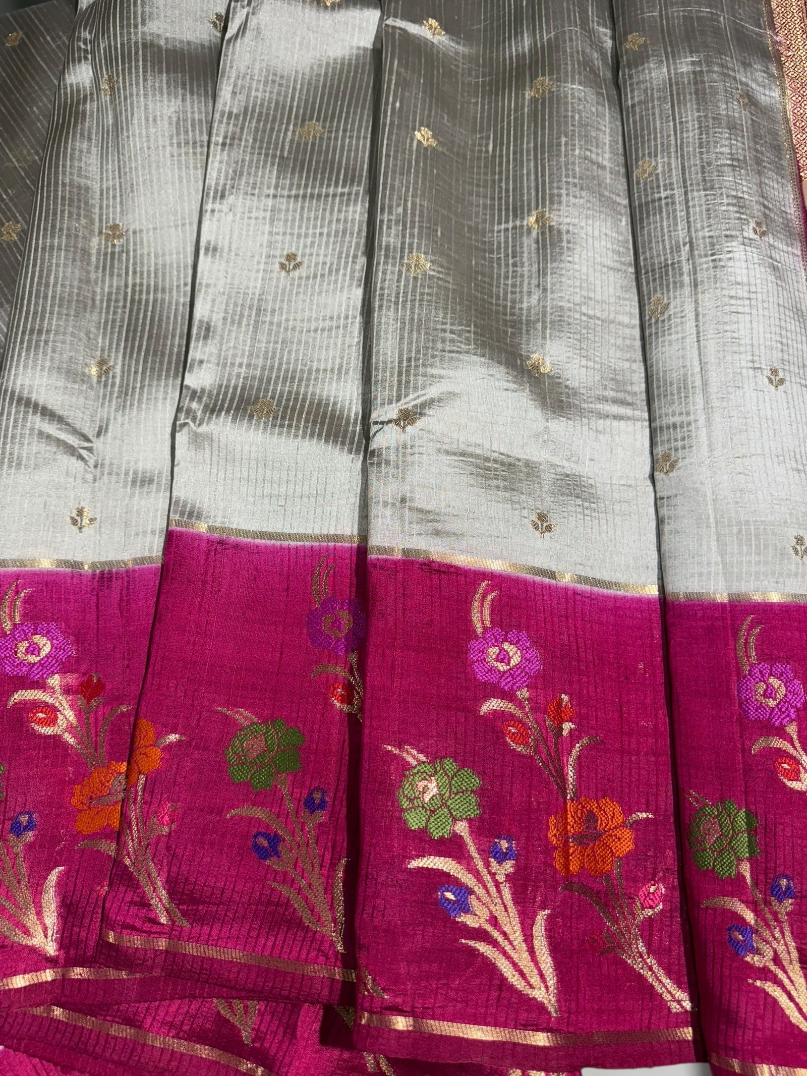 Silverish Grey Poona silk saree