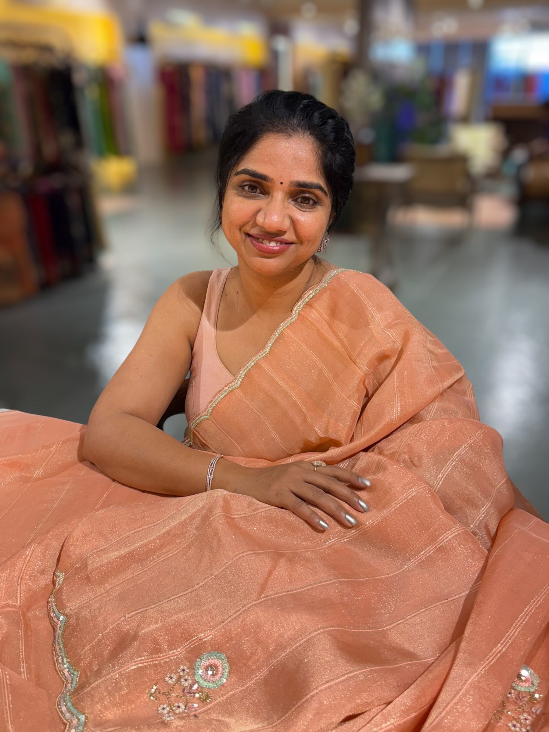 Tissue Gorgette Saree With Handwork Border and Blouse.