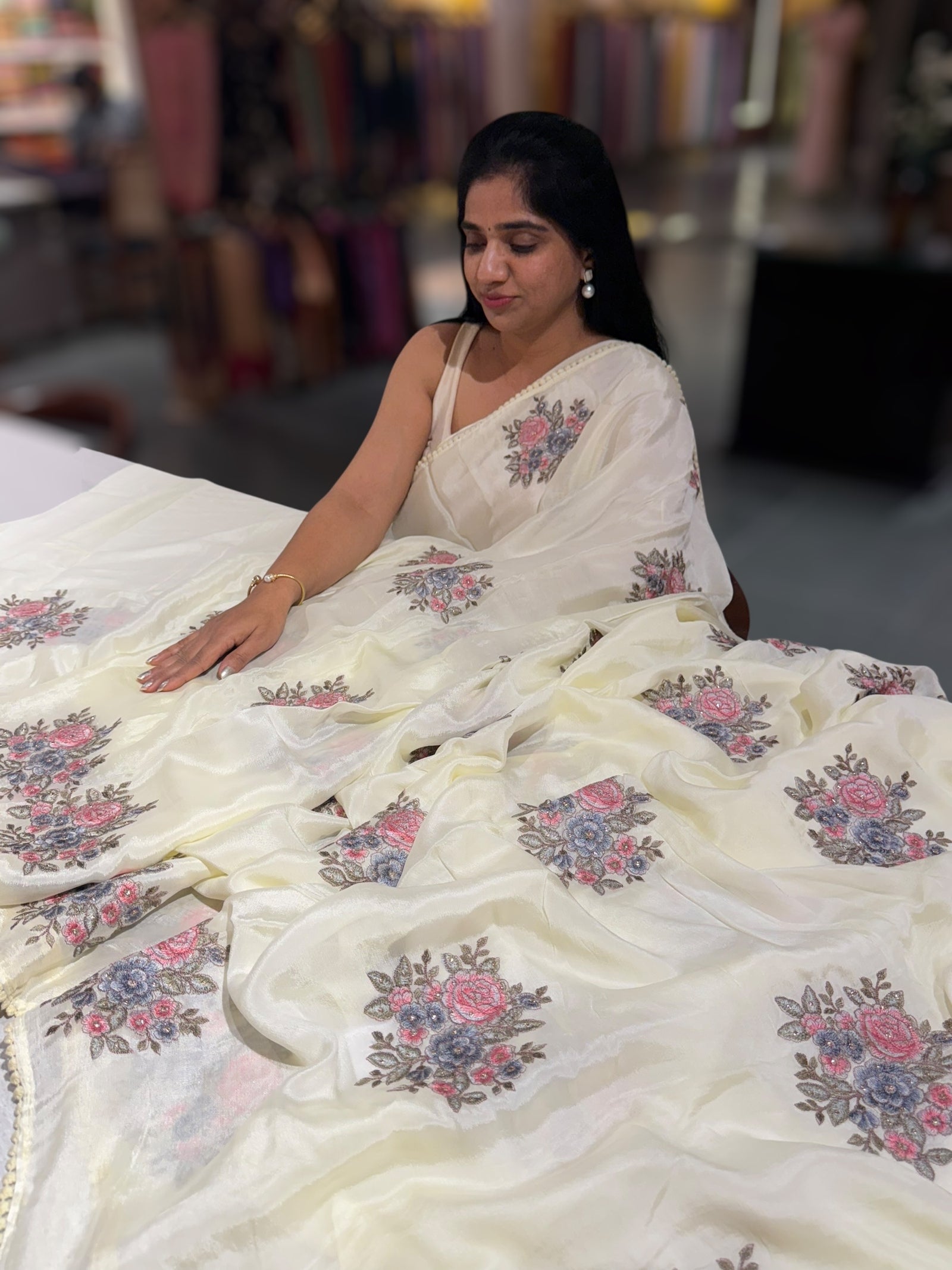 Pastel yellow chinnon with embroidery