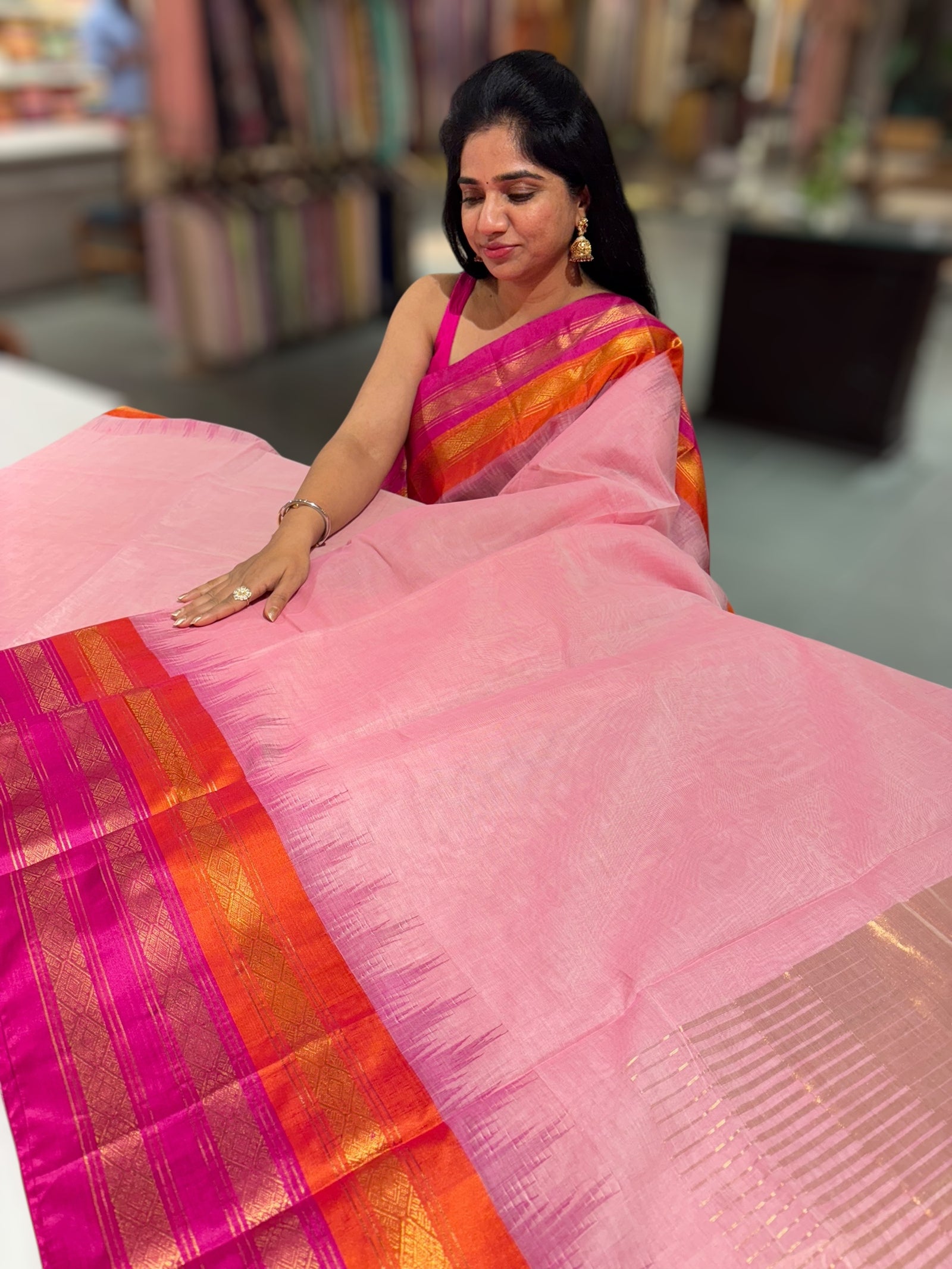 Pastel Pink ponduru khadi jamdani Saree