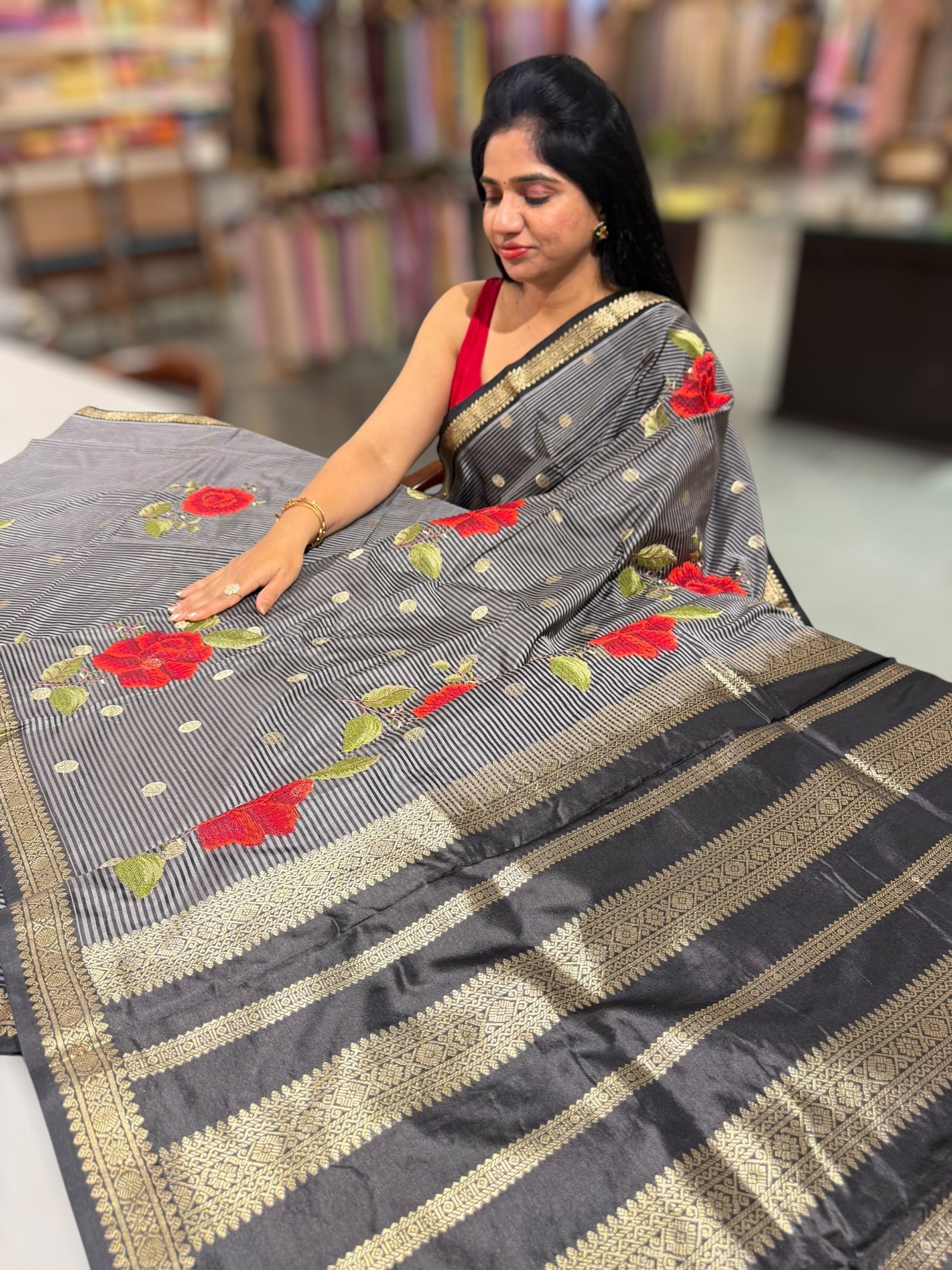 Banarasi silk stripes with embroidery