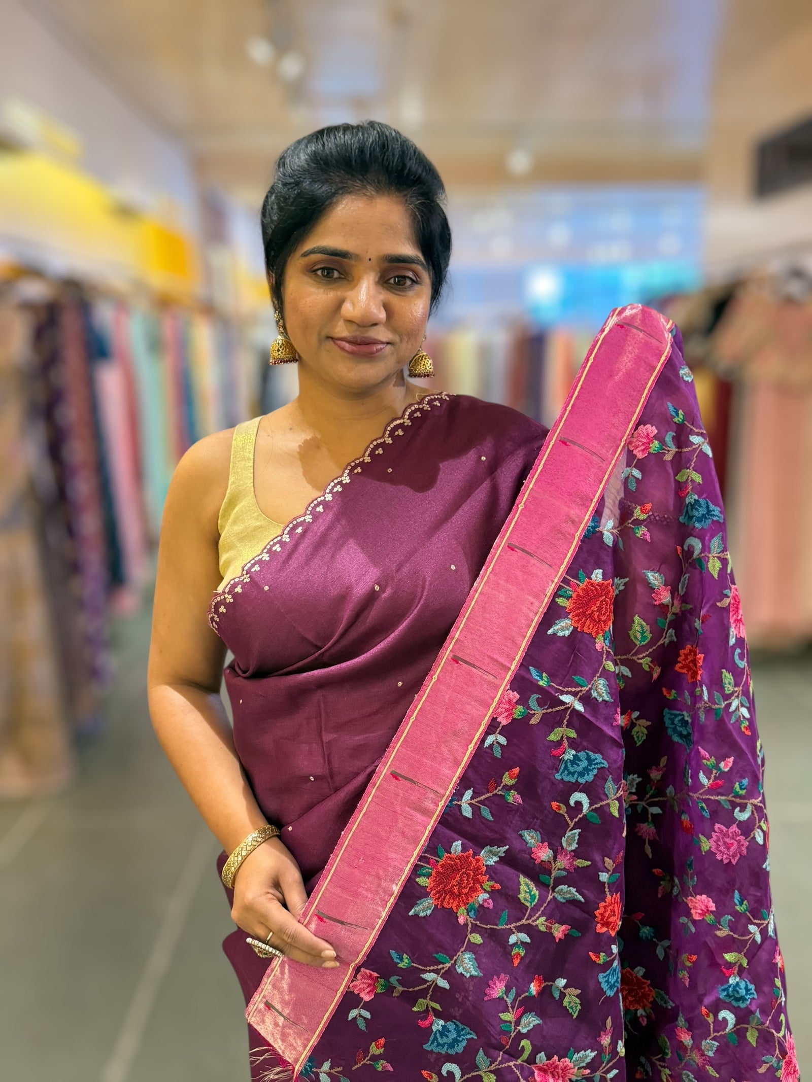 Wine tussar with fusion blouse