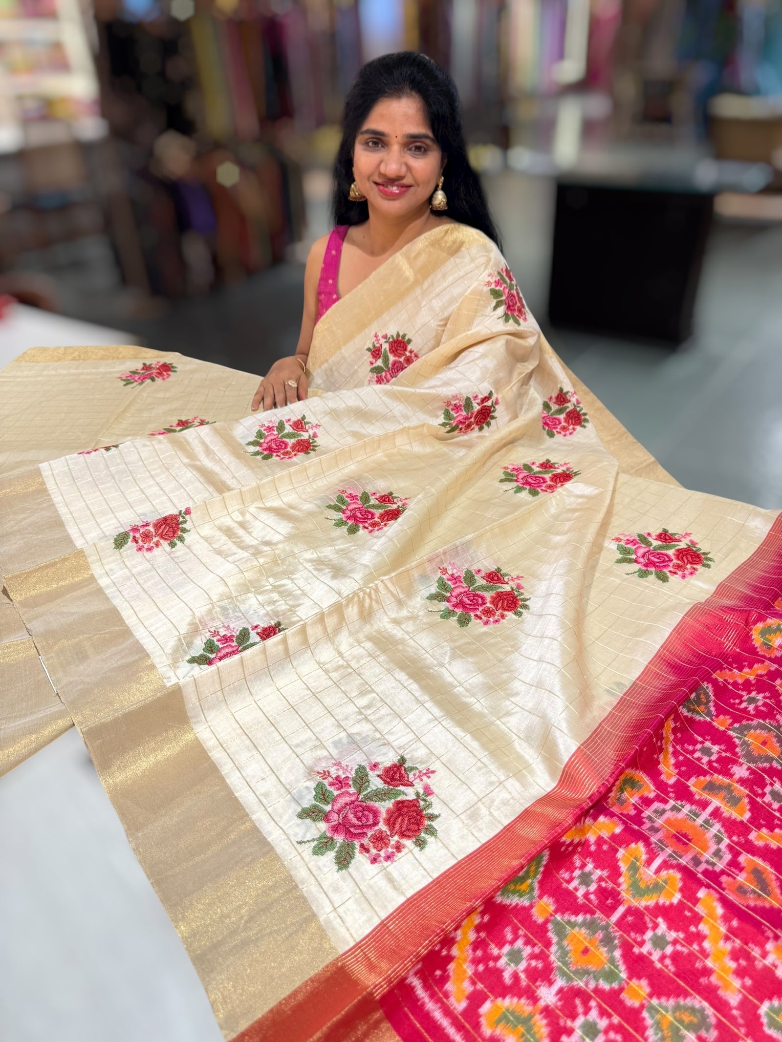 Ivory Kanchi Soft Silk Saree with embroidery