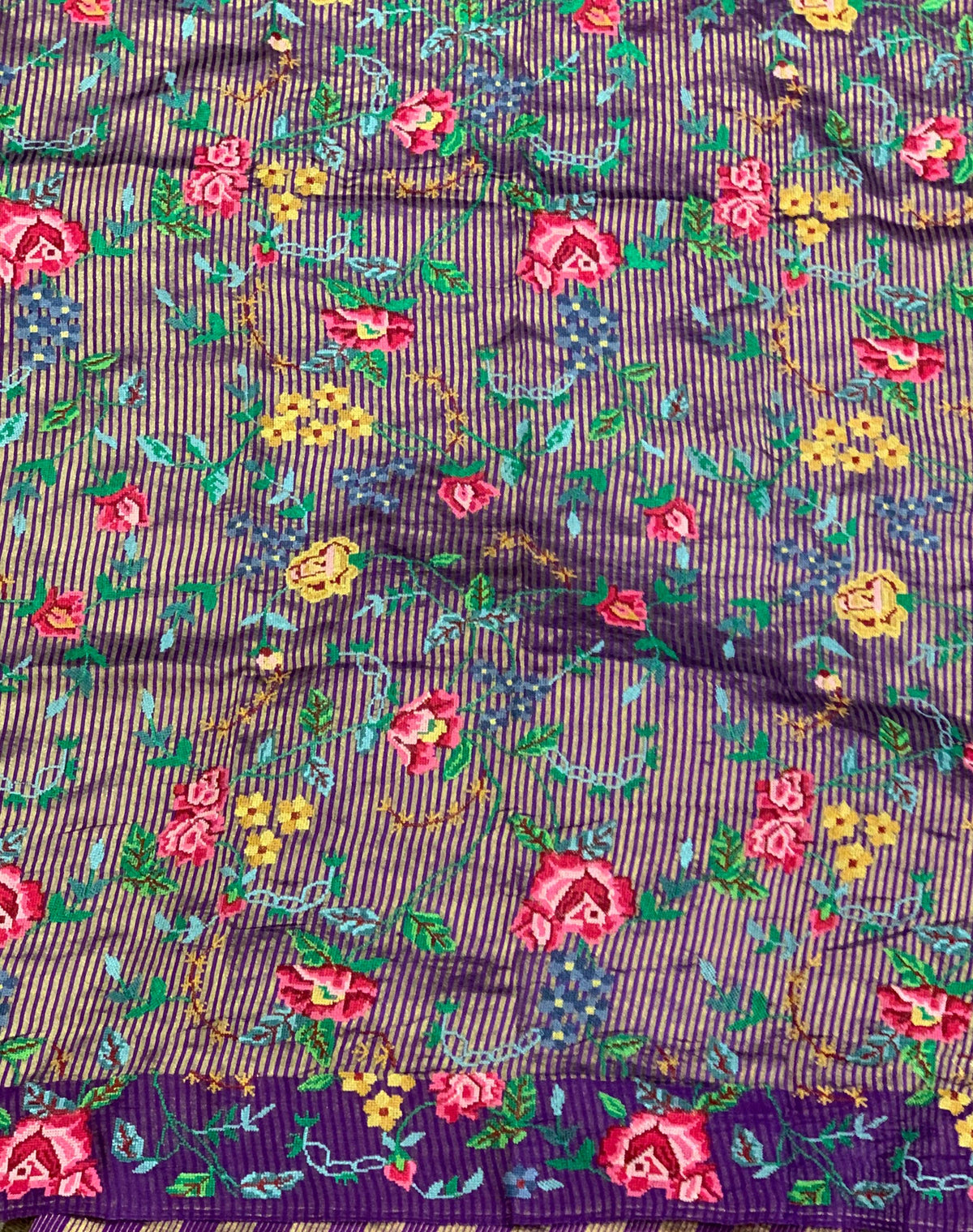 Brinjal Banarasi Tissue stripes Saree with petite point embroidery