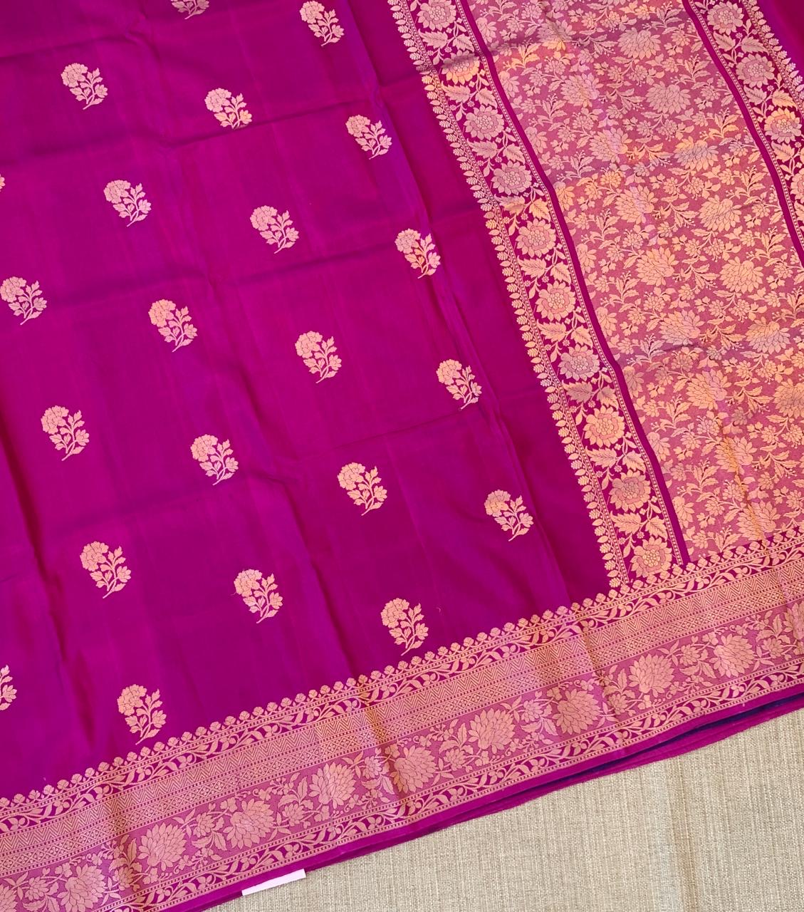 Majenta Raw Mangoe Silk Saree in Monotone Look & kaduwa woven motifs.