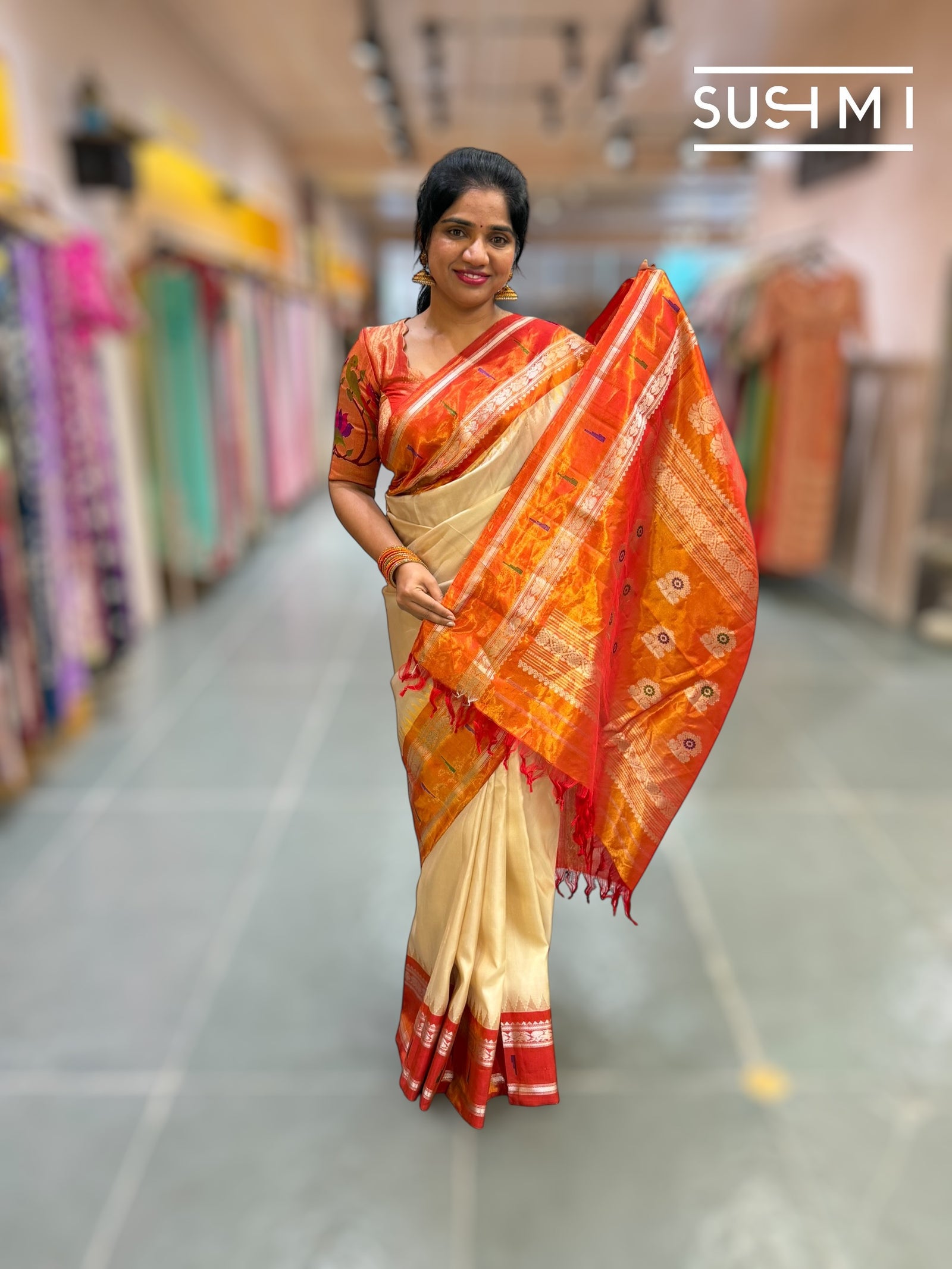 Beige Gadwal Silk Saree with Paithani border : S62F180