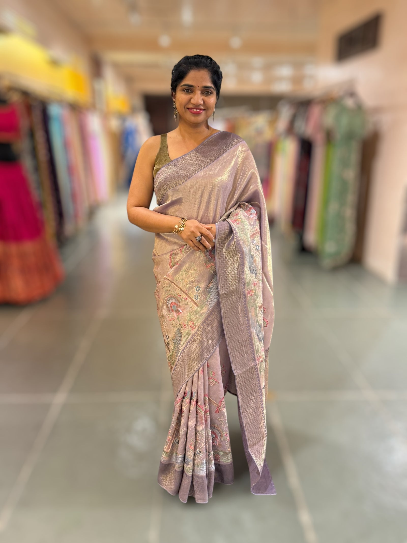 Mauve Banarasi Tonchoi Brocade Saree with Parsi Gara style embroidery