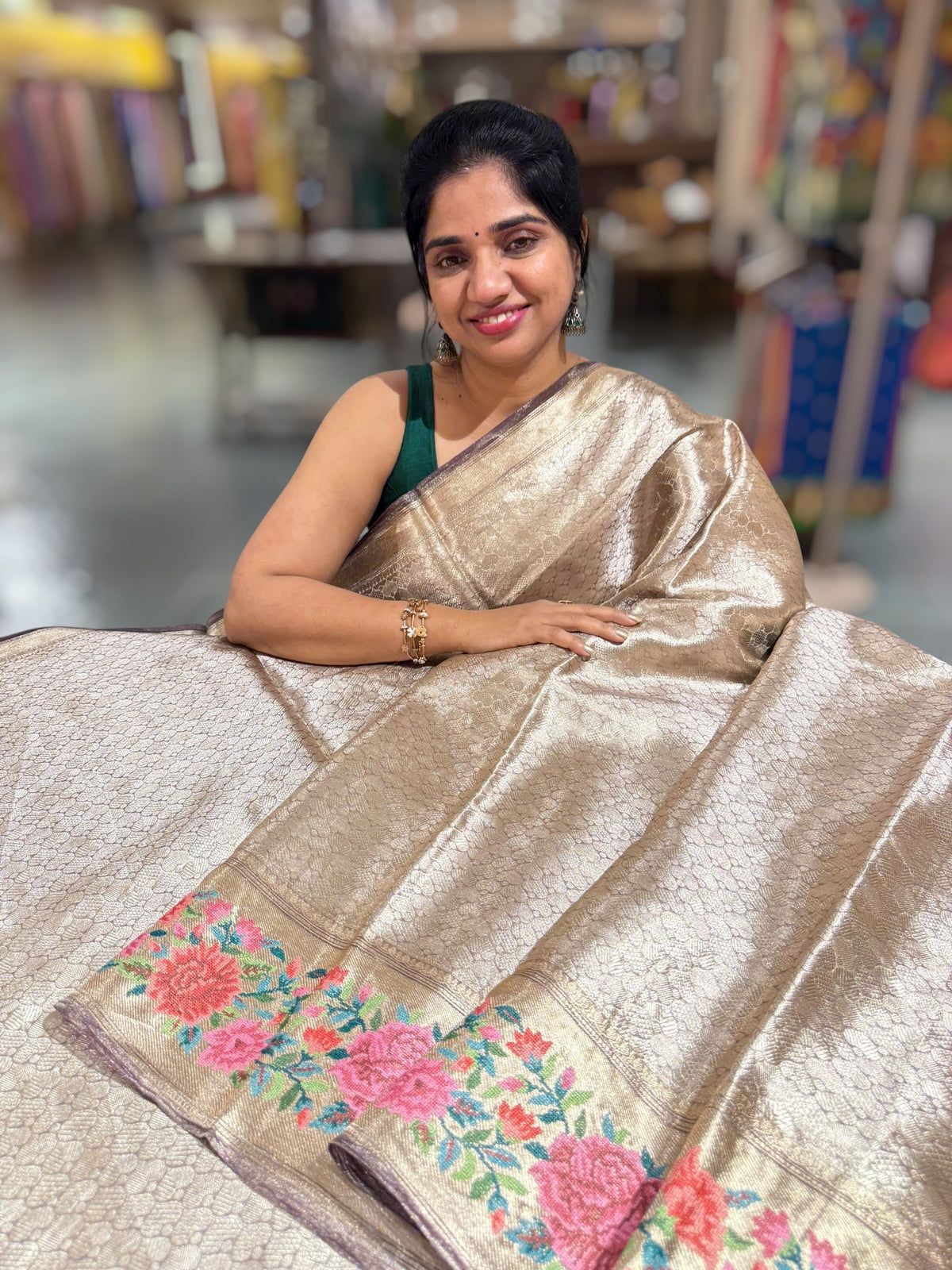 Purple Base Banarasi Tissue Brocade Saree with Petite Point Embroidered Border