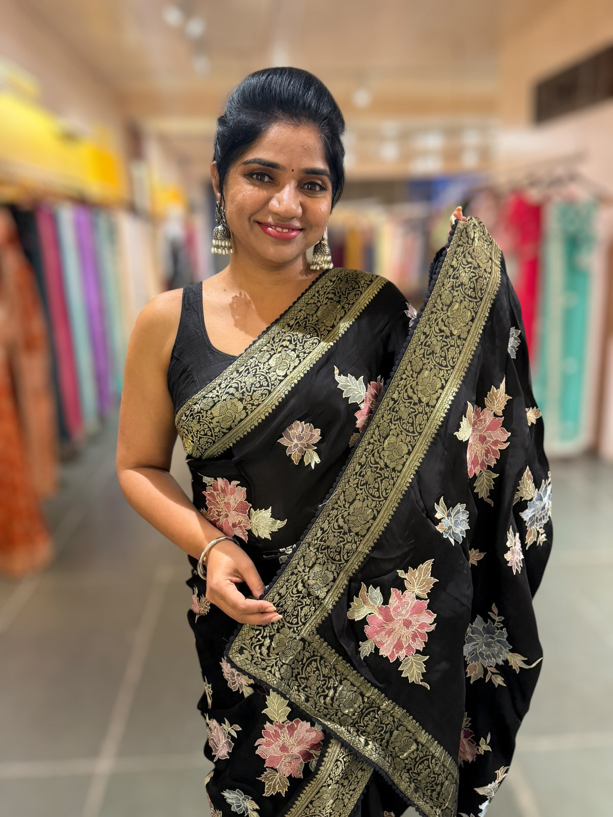 Black Mashru Banaras with embroidery