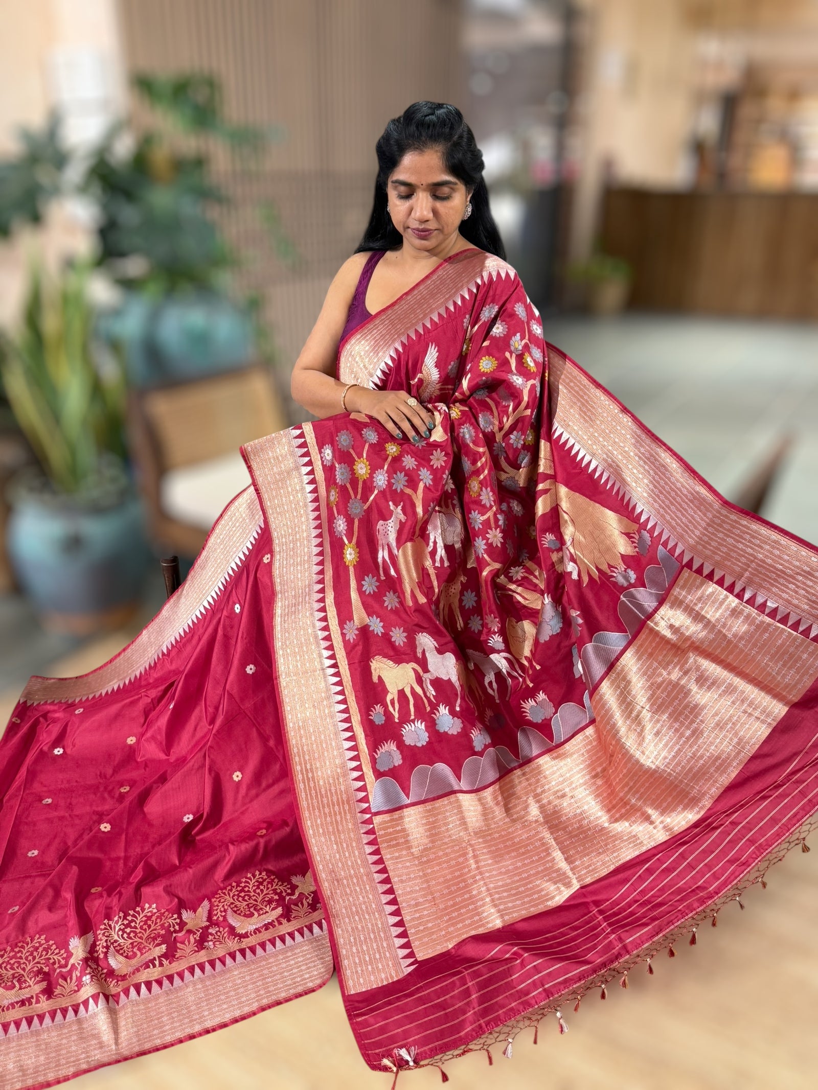 Ruby Red Designer Banarasi Silk Saree