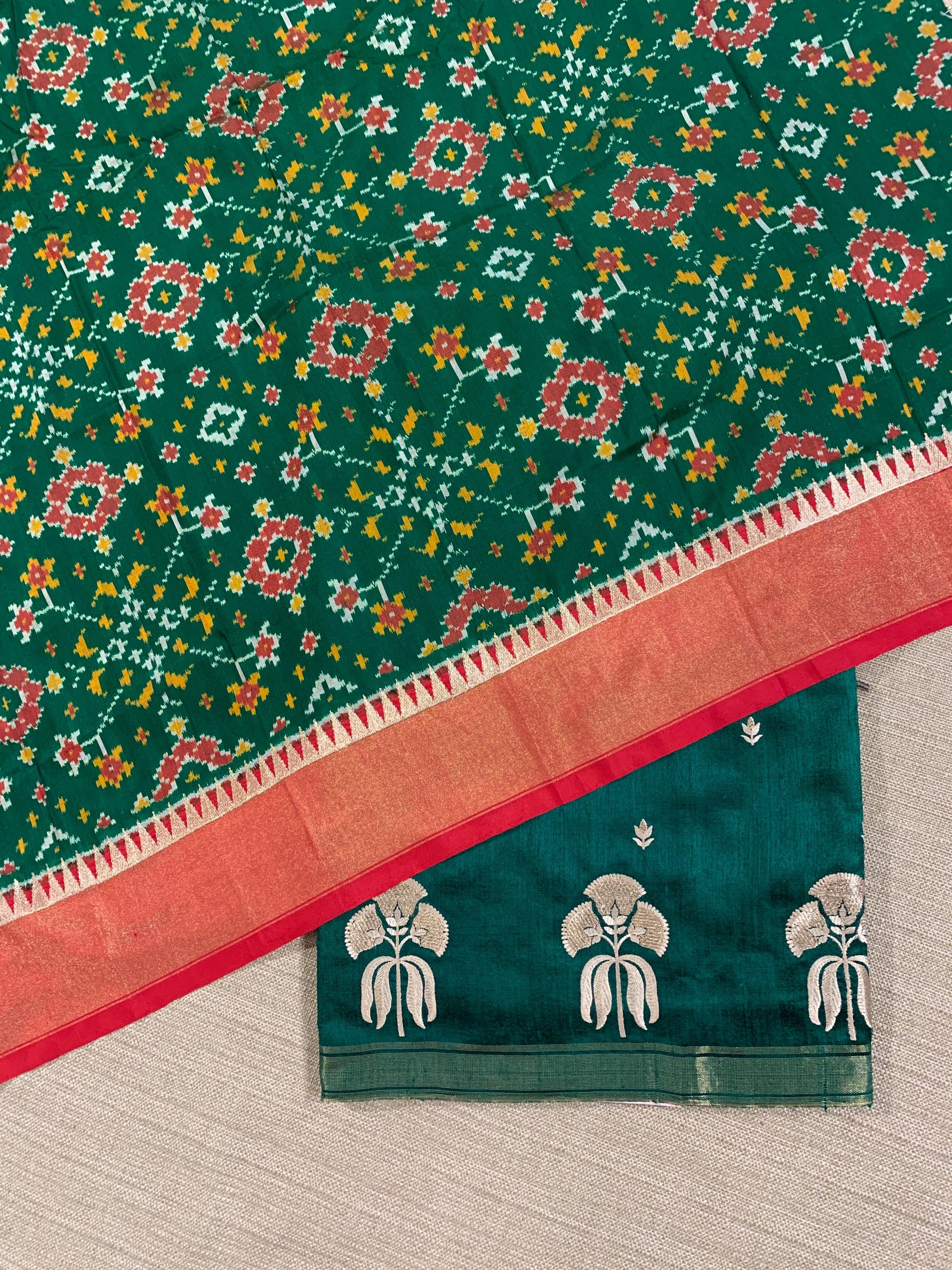 Bottle Green Handloom Raw Silk Saree