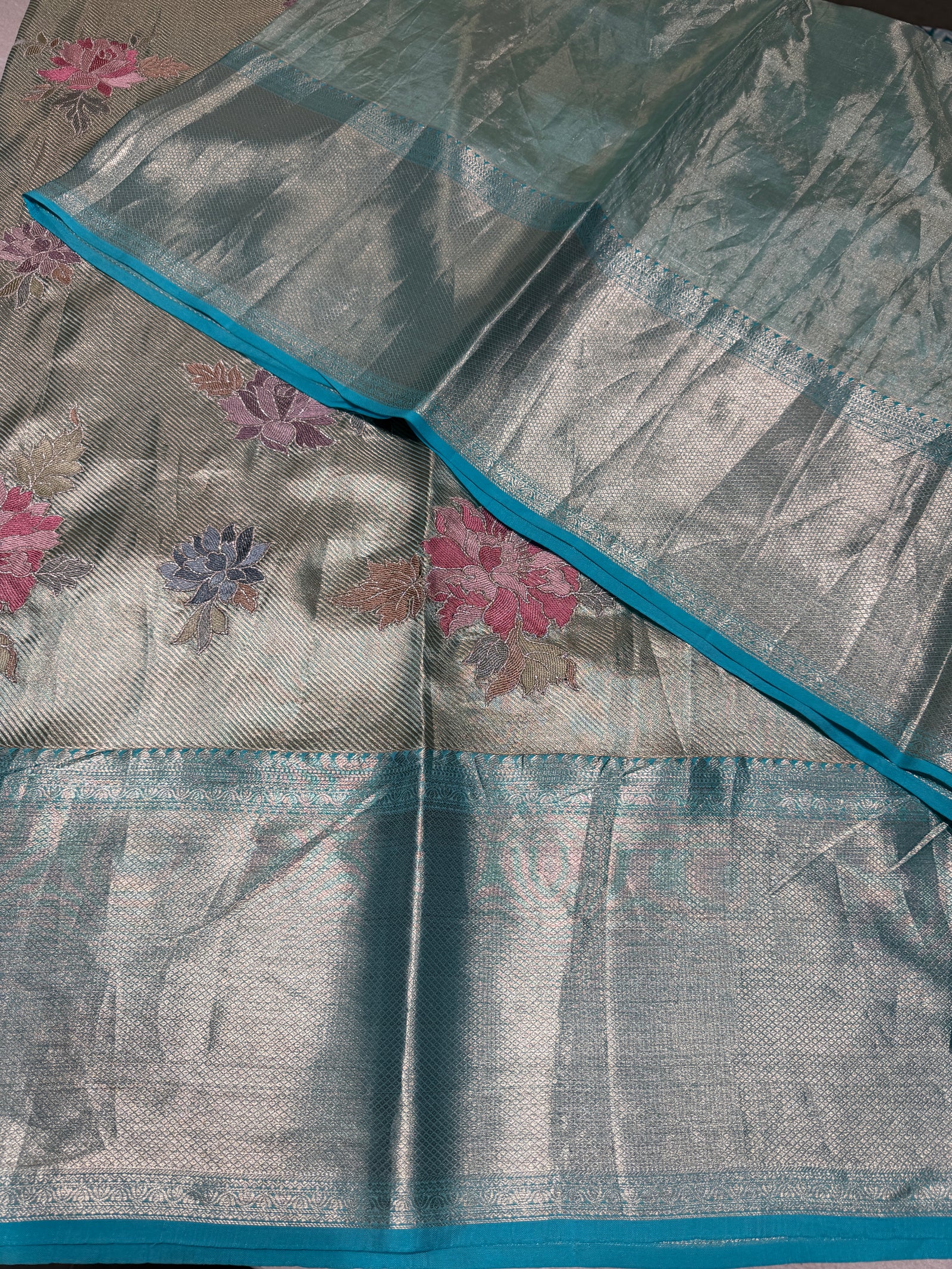 Mint Blue  Kanchi Tissue Saree with embroidery: S62F228