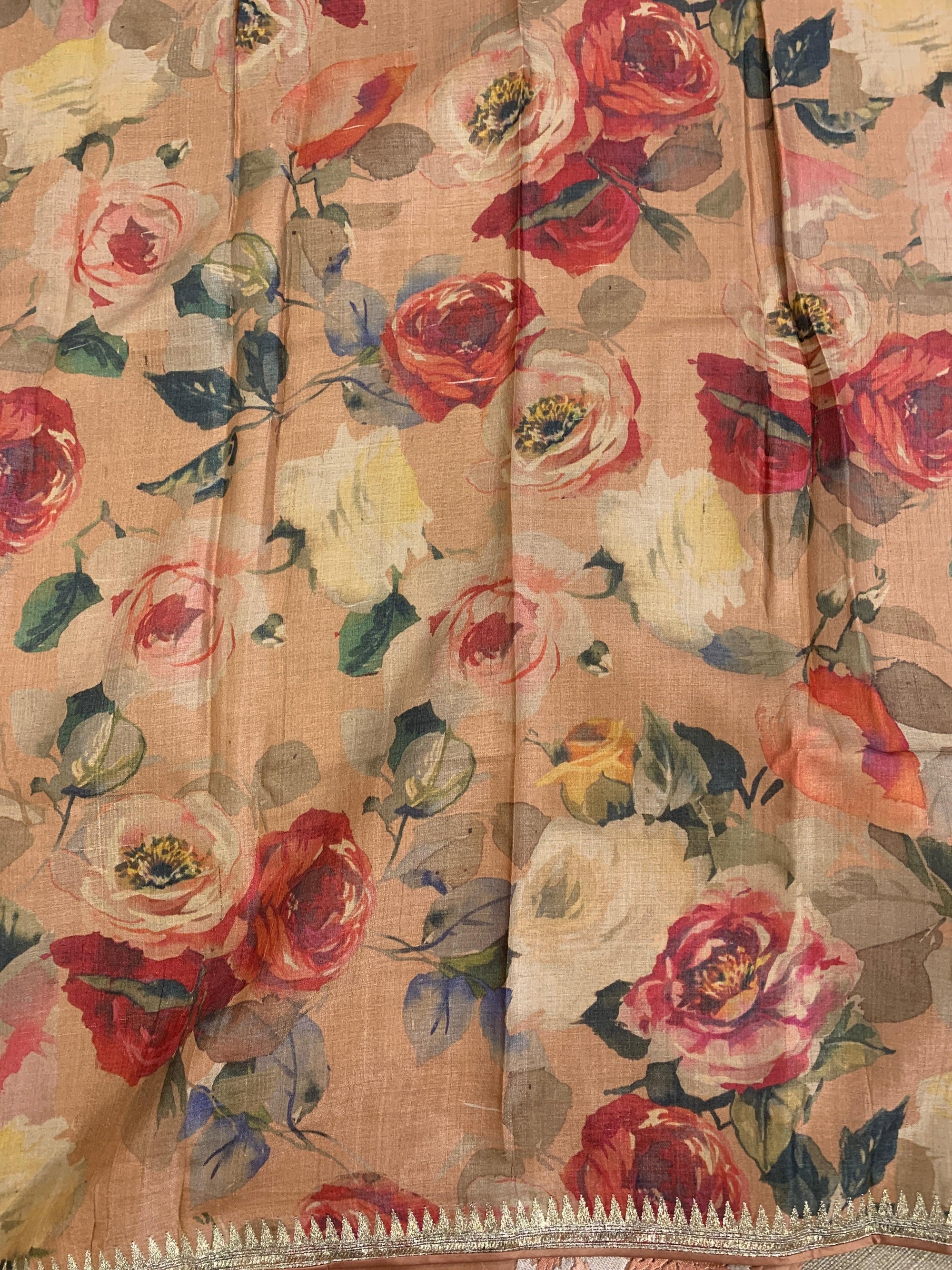 Peach Organza Saree with Stunning Leaf Embroidered Border