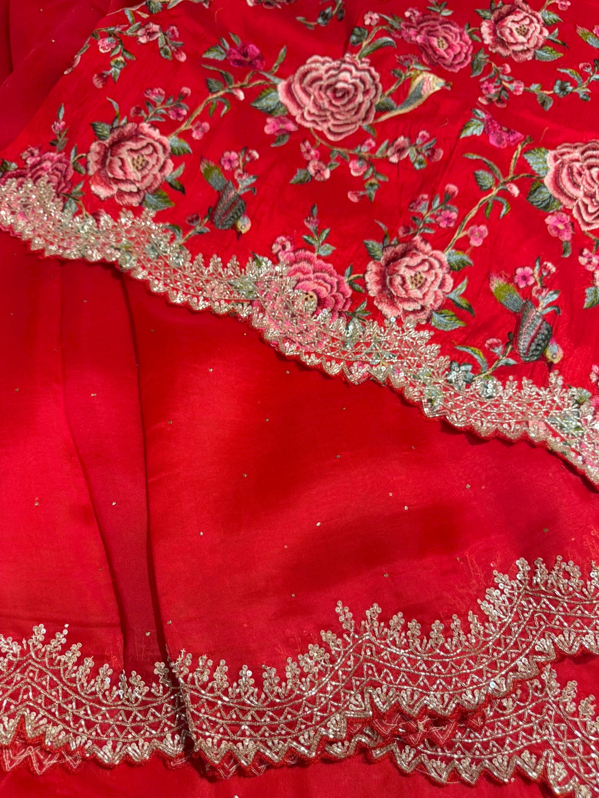 Red Pure Organza Handwork Saree with heavy Designer Blouse