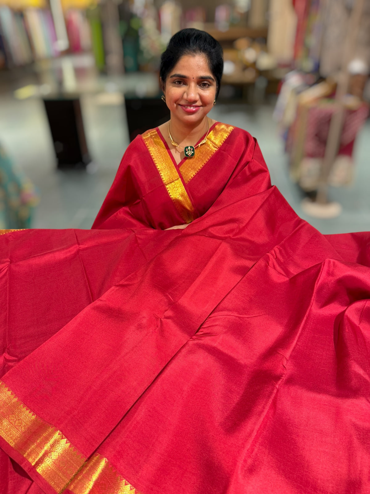 Maroon Red vintage Kanchipuram silk saree with pen kalamkari blouse