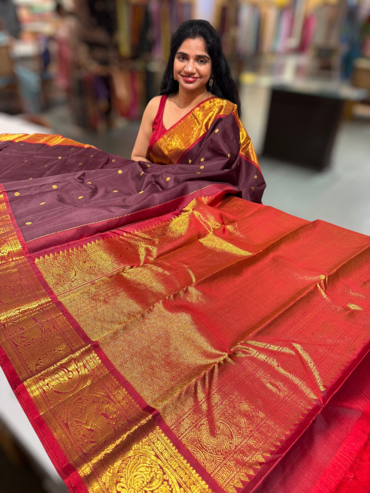 Brown &amp; Maroon Red Combo Kanchi Vintage Saree