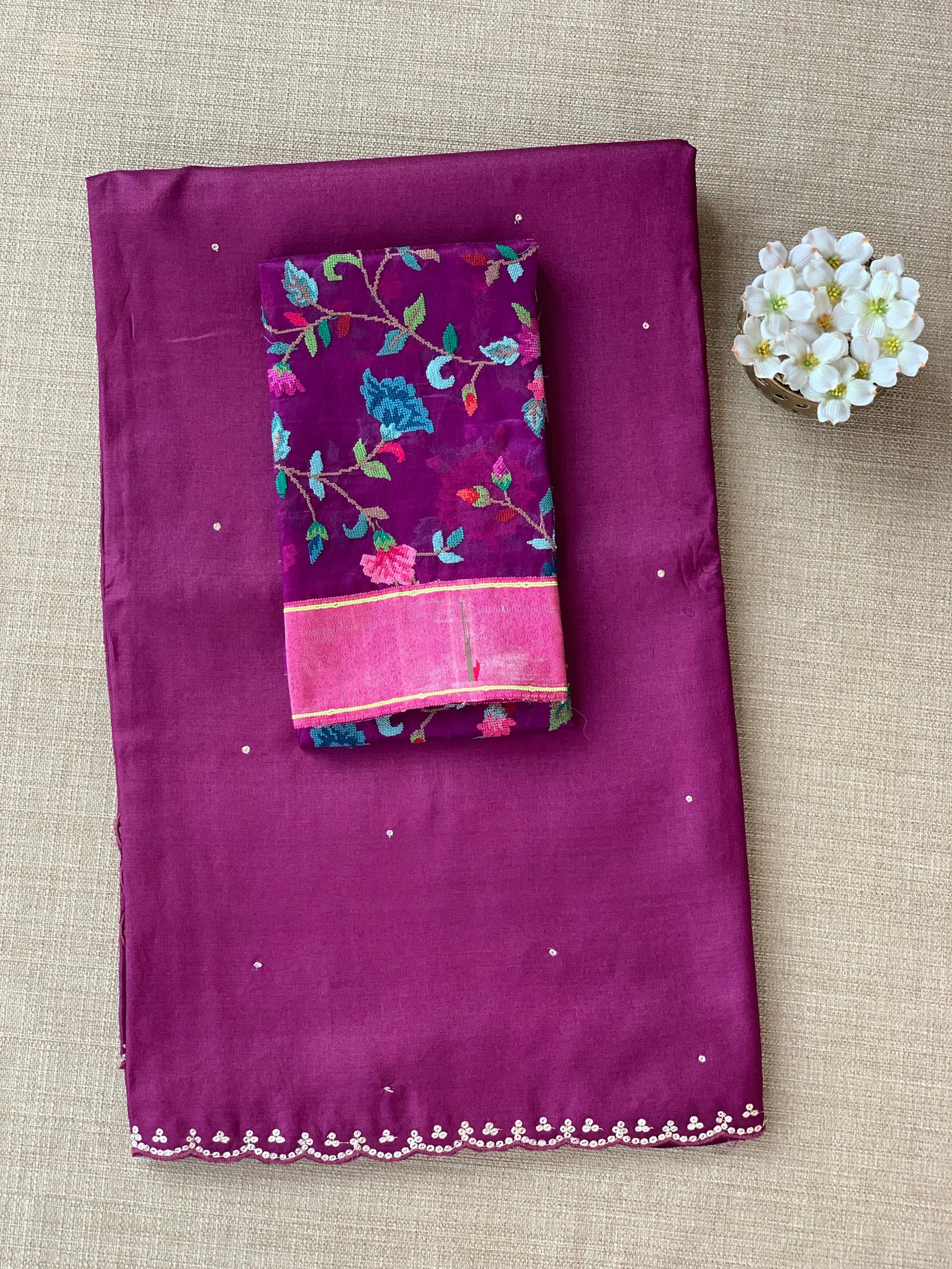 Wine tussar with fusion blouse