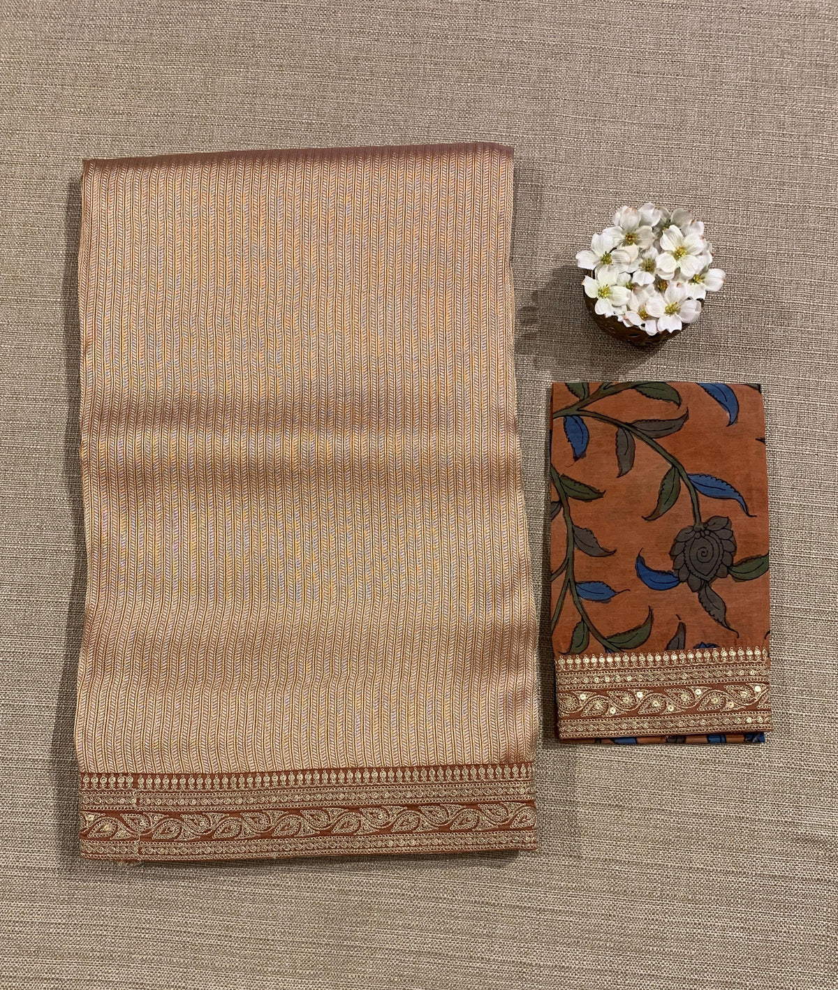 Rust Orange Banarasi brocade with sabyasachi borders and pen kalamkari Blouses