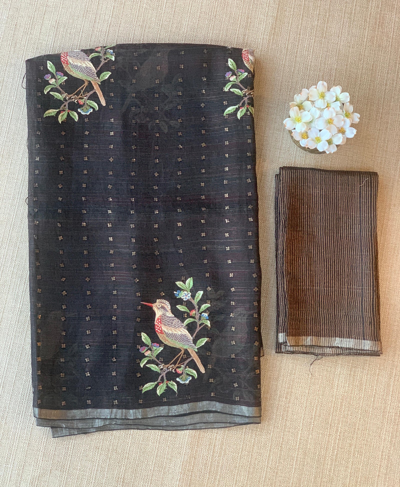 Black Tussar Kota Saree byloom Saree
