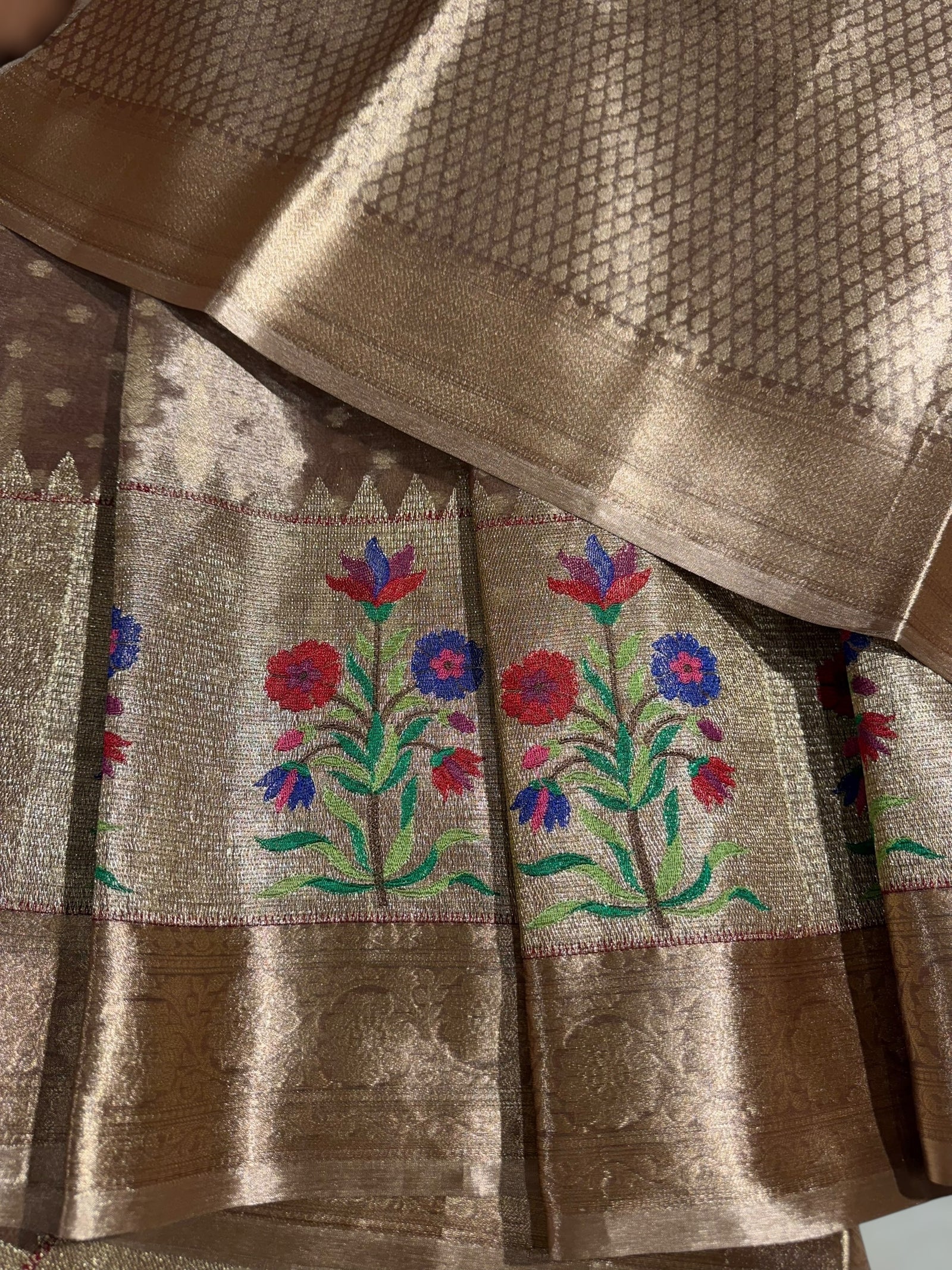 Antique brown banarasi tissue with embroidery