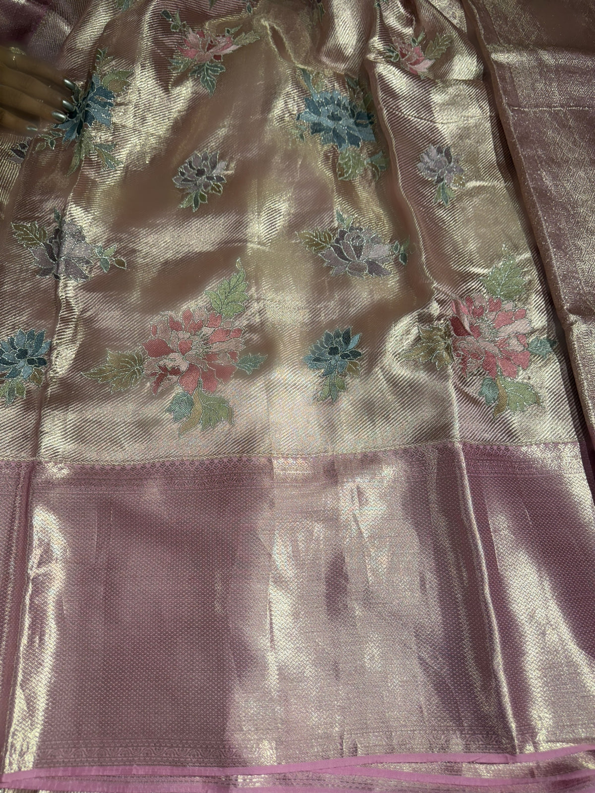 Rose Pink Designer Kanchi Saree with allover embroidery