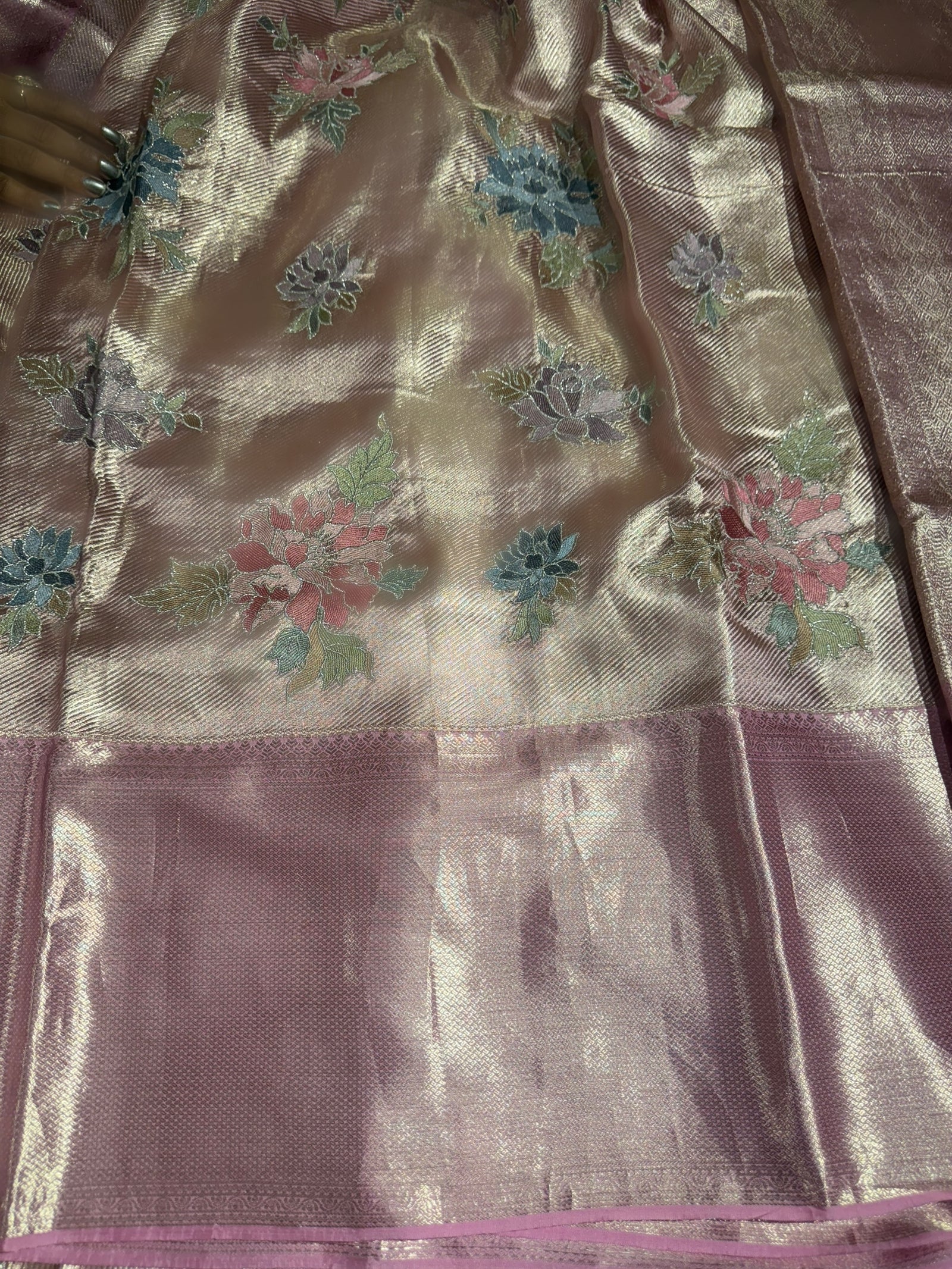 Rose Pink Designer Kanchi Saree with allover embroidery