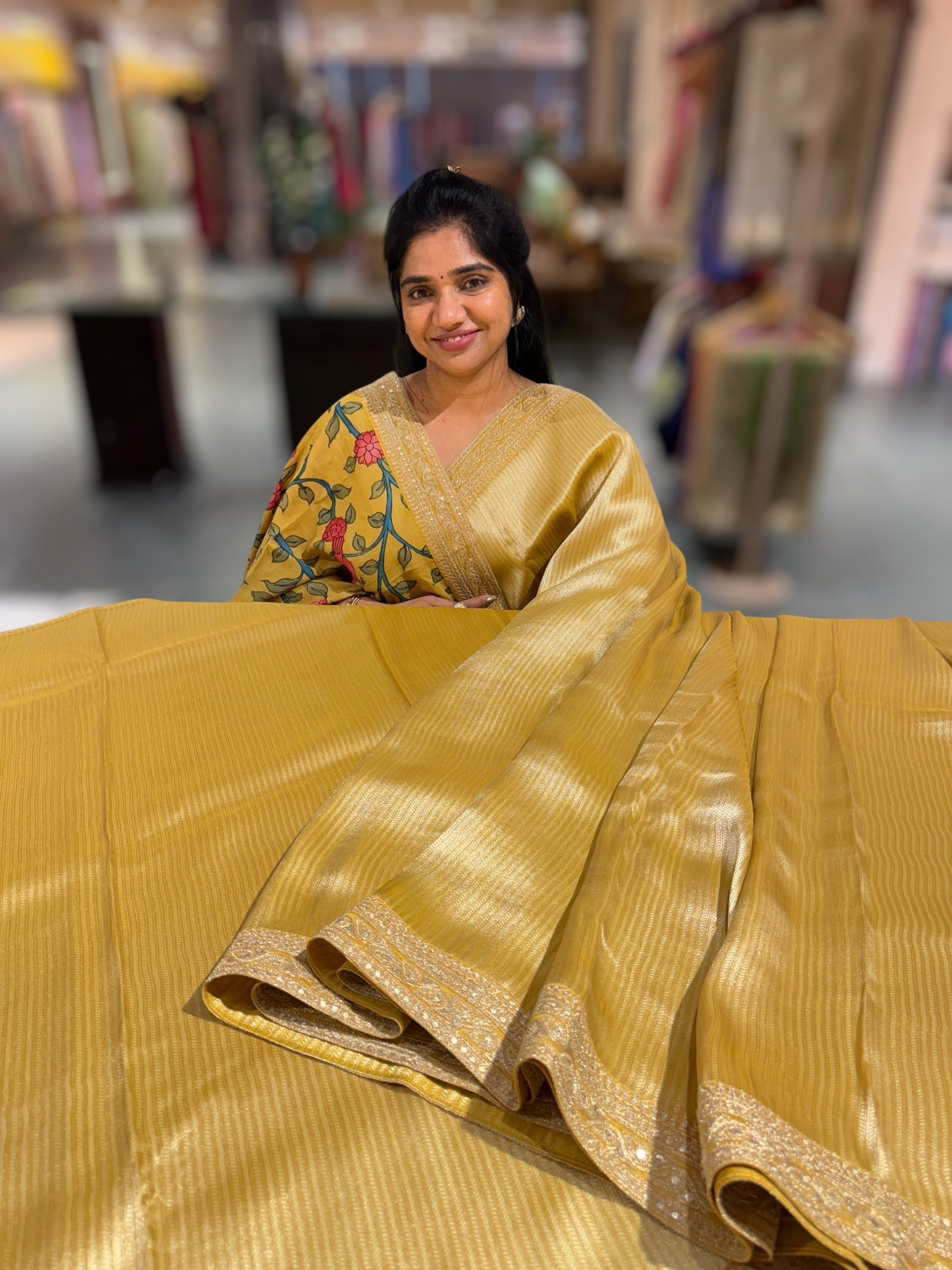 Lemon Yellow Banarasi brocade with sabyasachi borders and pen kalamkari Blouses