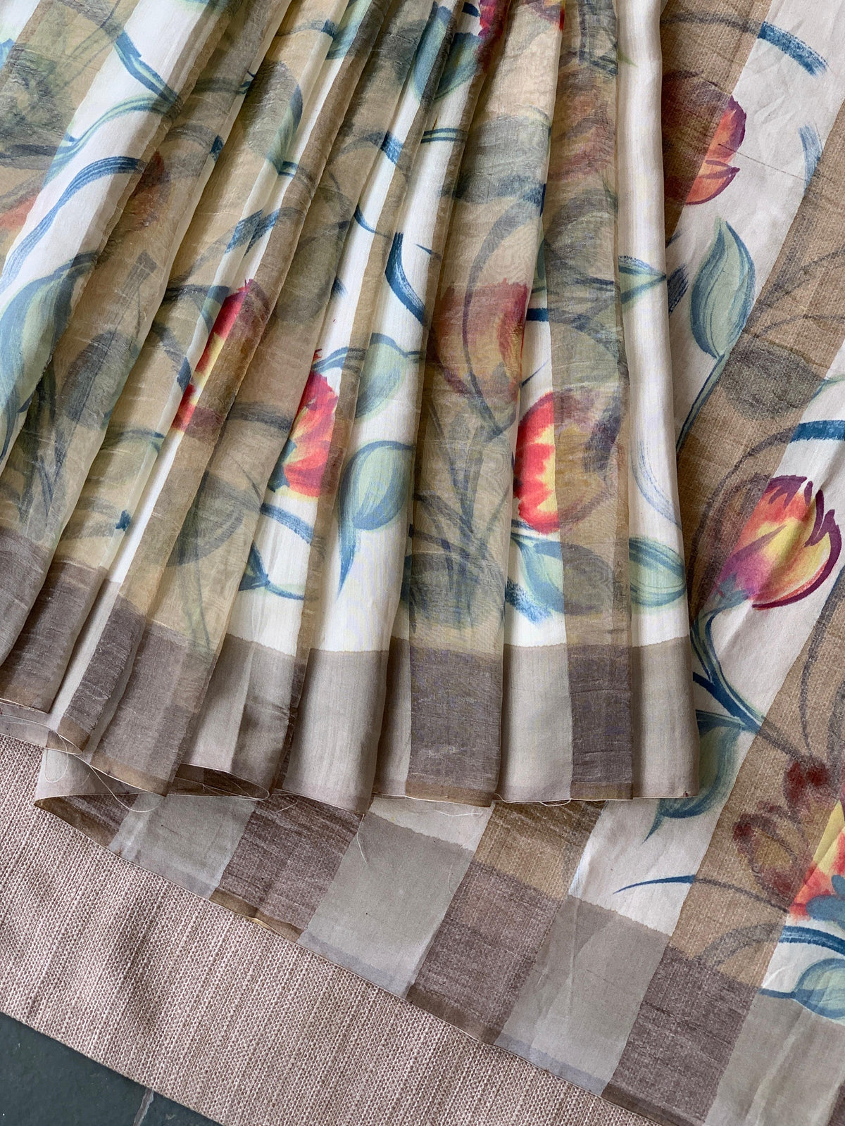 Mul silk handpainted Saree with tissue stripes and