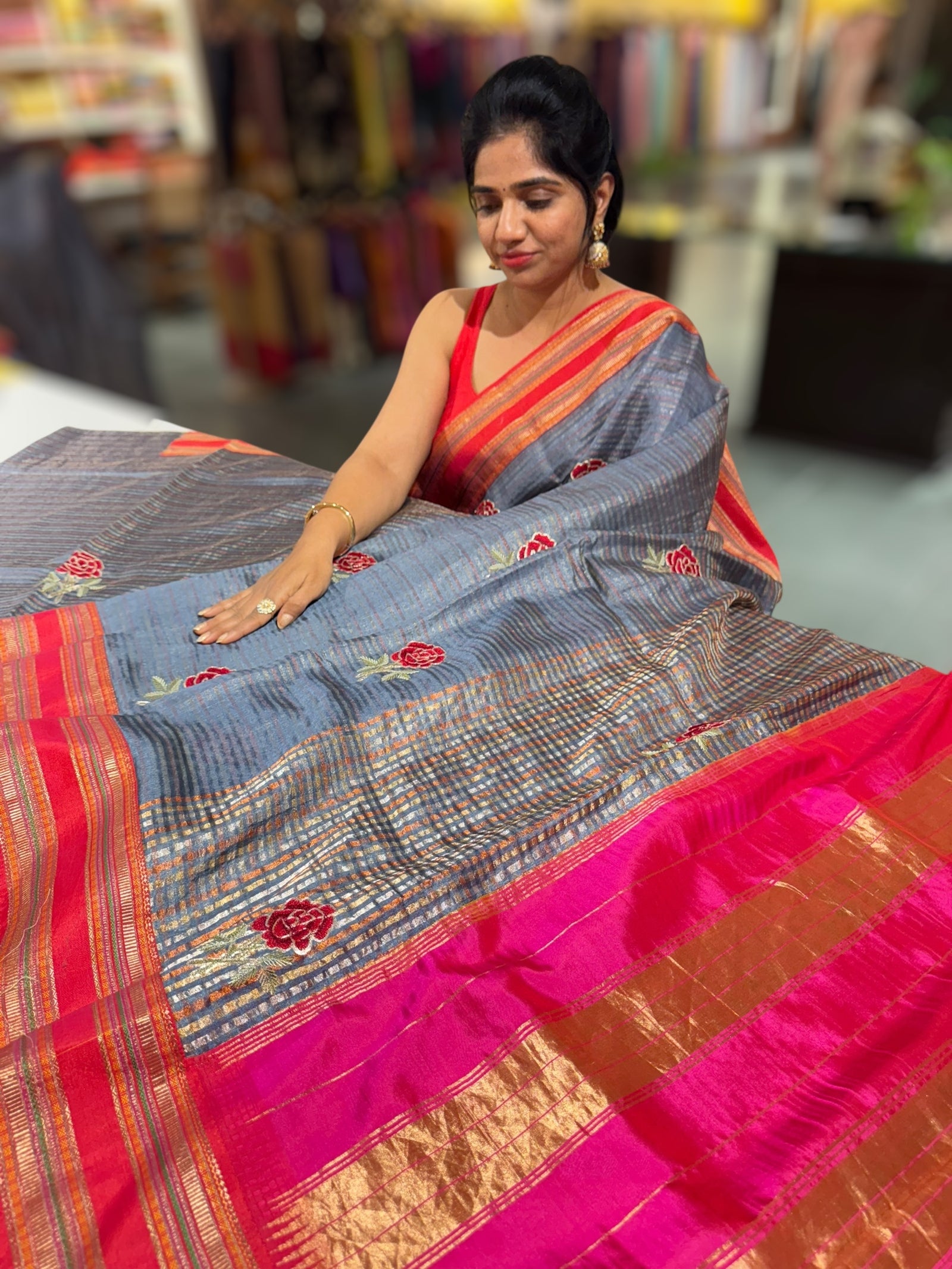 Tussar Tissue and Silk fusion Saree with embroidery
