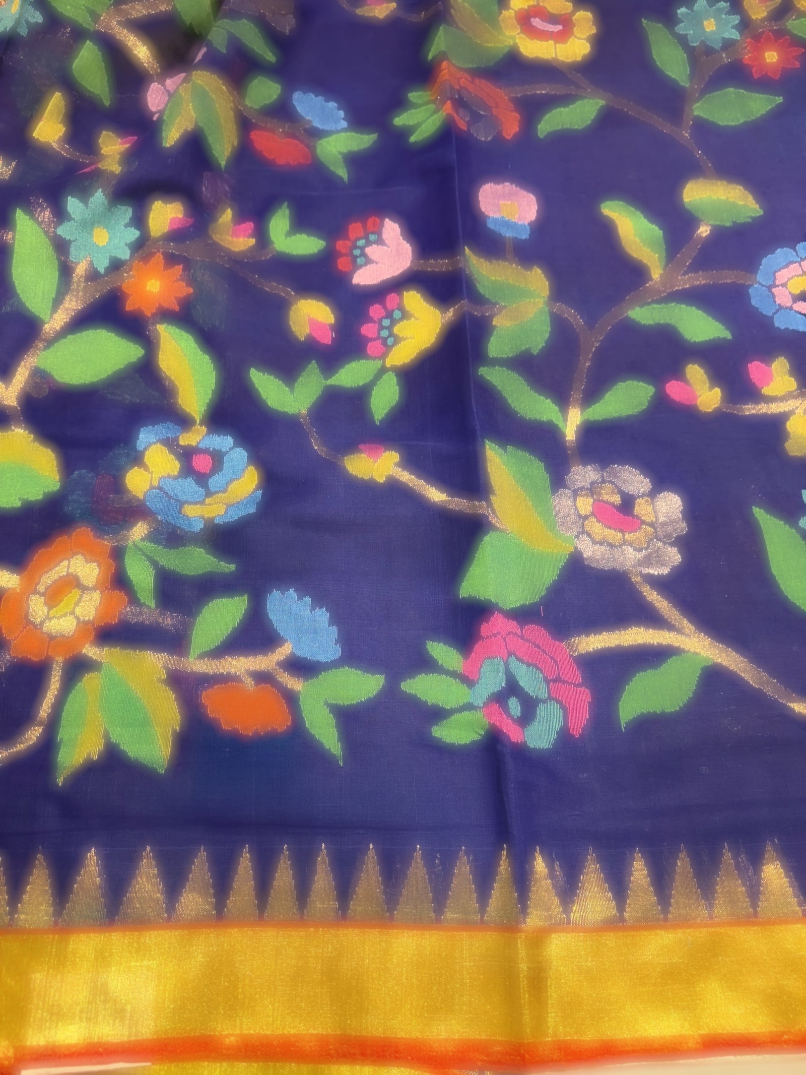 Royal Blue allover ponduru khadi jamdani