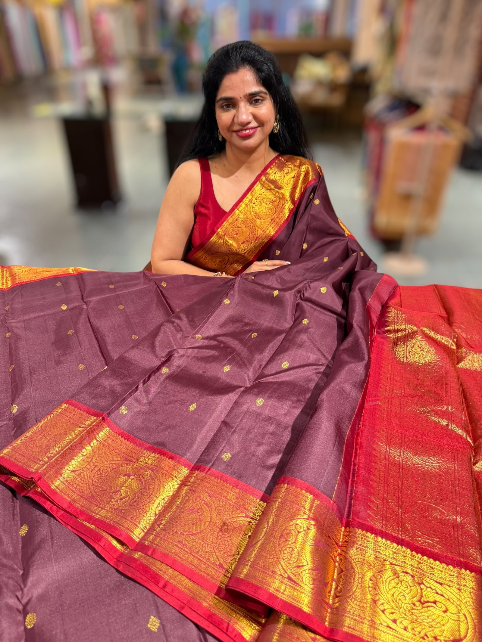 Brown & Maroon Red Combo Kanchi Vintage Saree