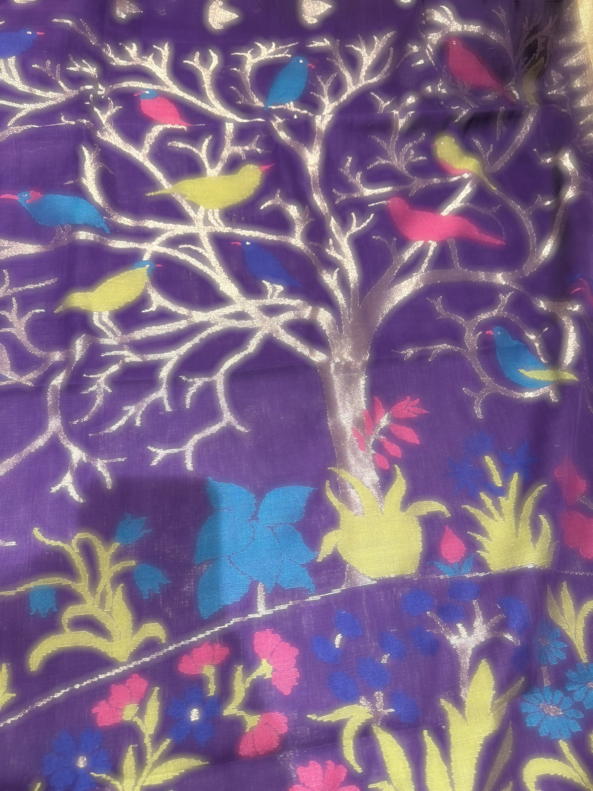 Violet Pure  handloom Ponduru Khadi jamdani Saree with heavy pallu