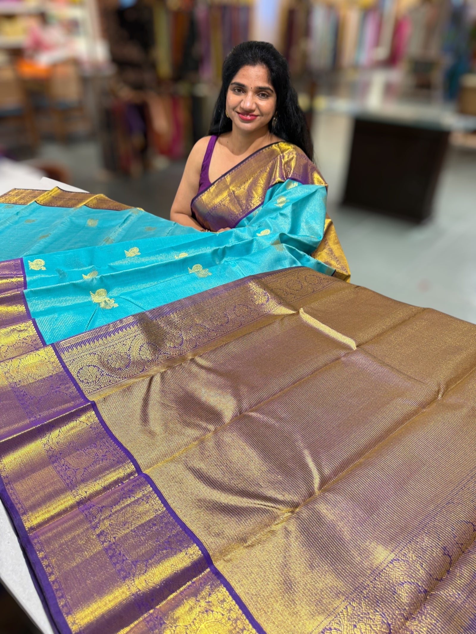 Blue & Purple Combo Combo Kanchi Vintage Checks Saree