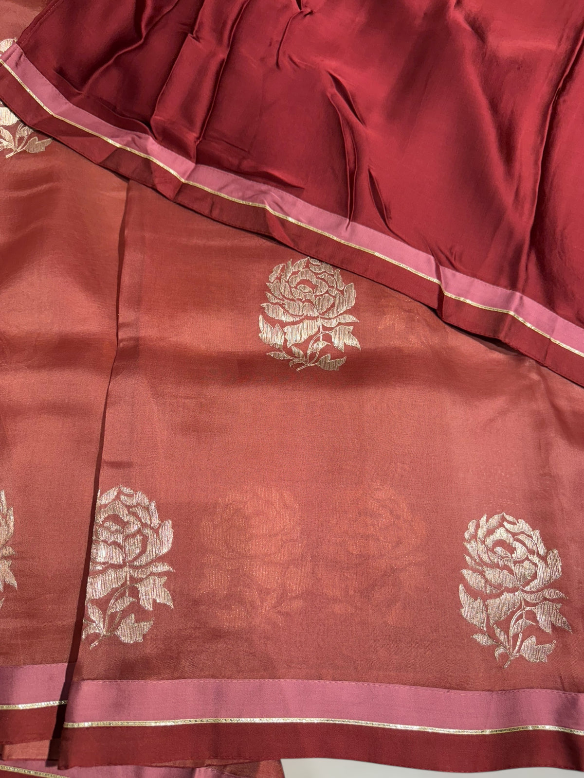 Terracota Color Pure Organza with embroidery