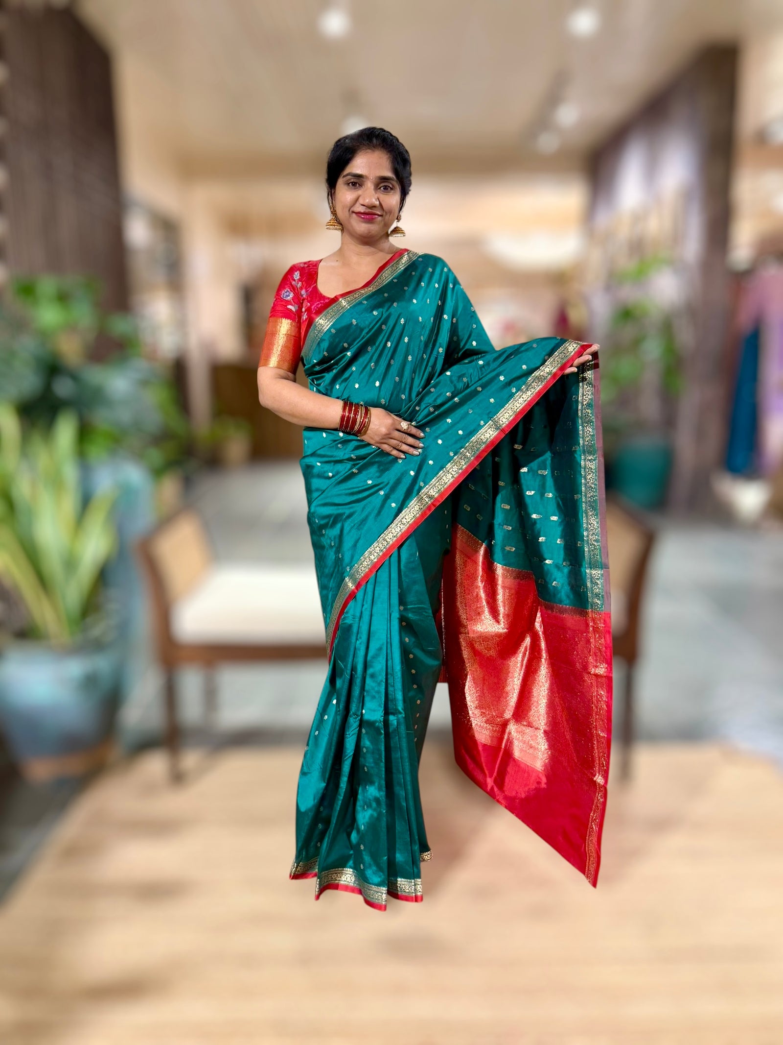 Banarasi Katan Silk Saree With Petite Point Embroidered Silk Blouse