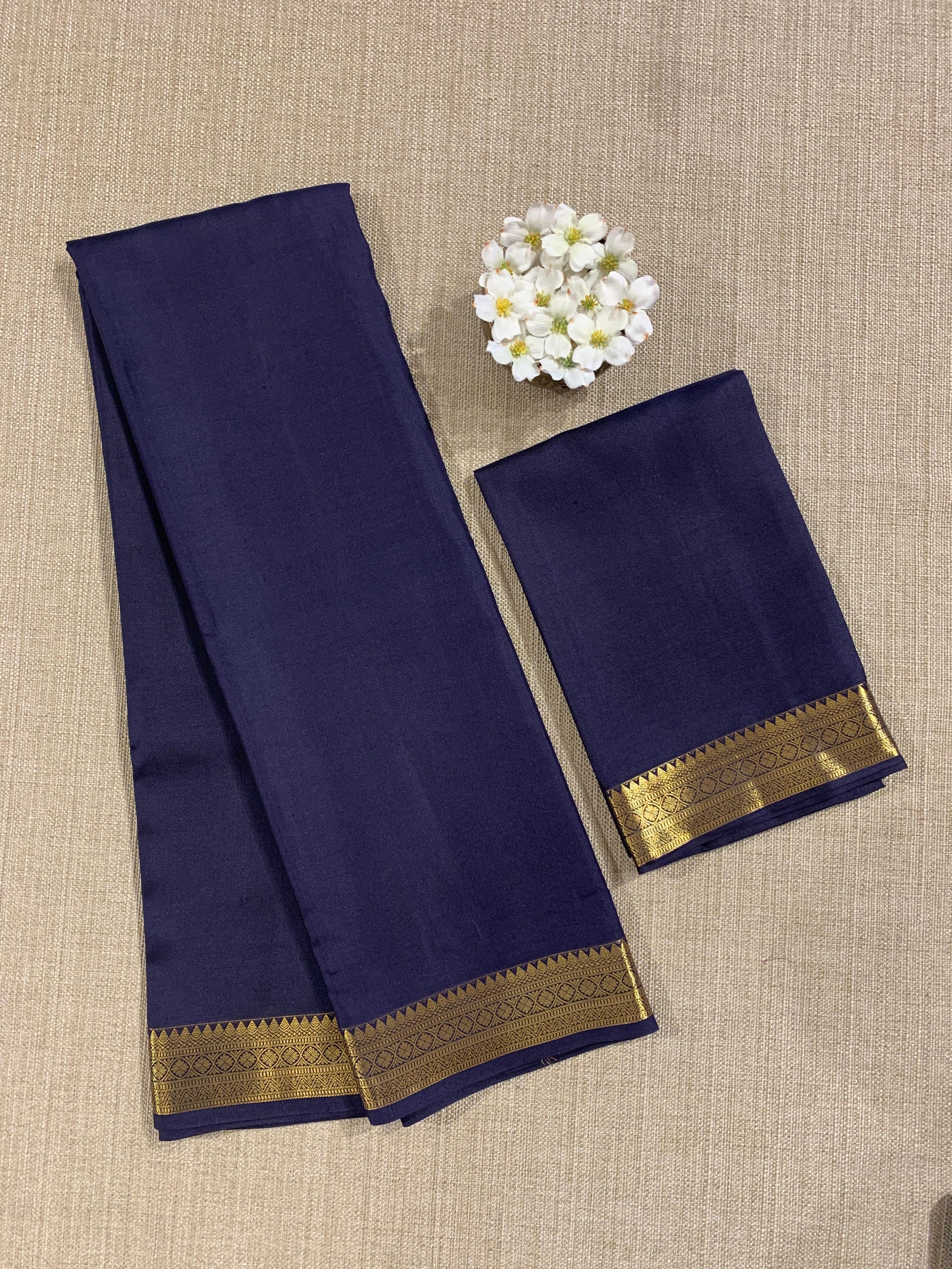 Midnight Blue Kanchi Vintage Saree with Petite Point Embroidered Blouse