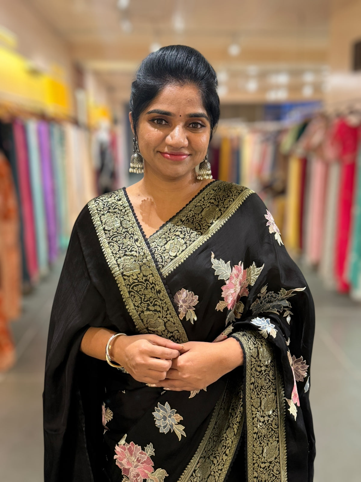 Black Mashru Banaras with embroidery