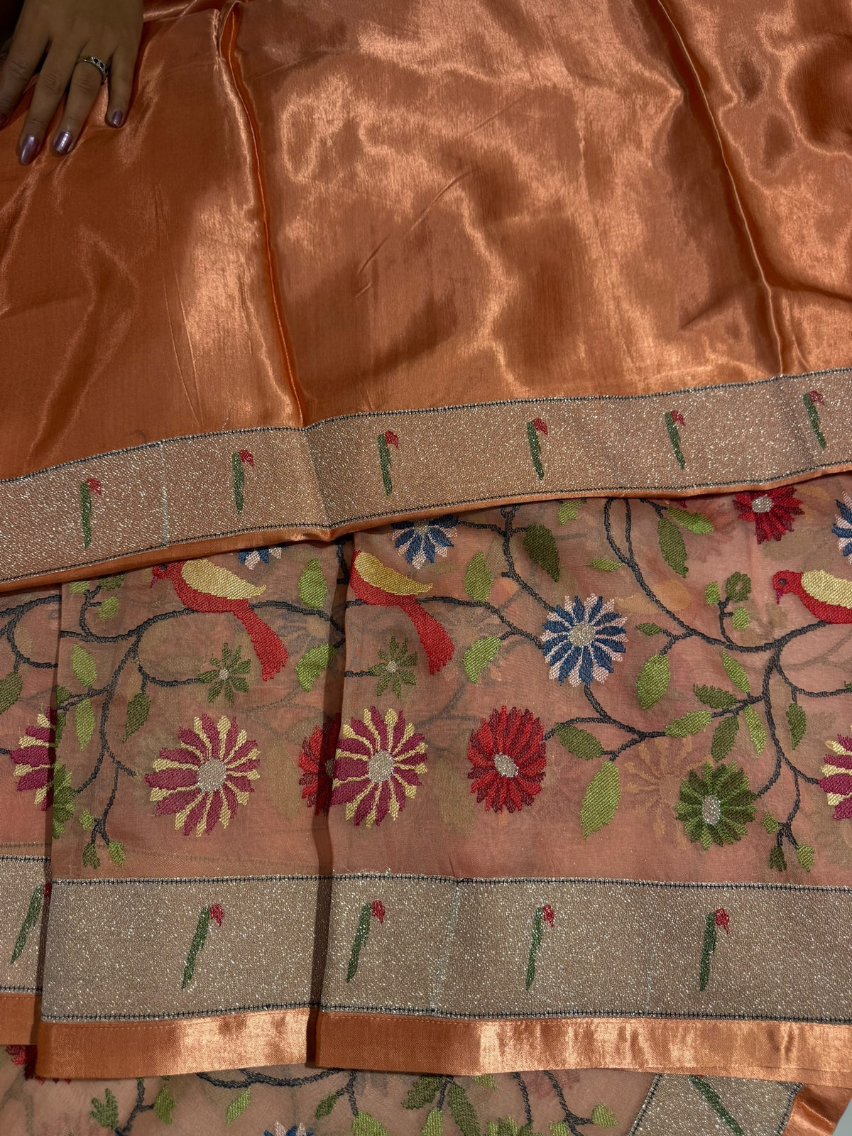 Kanakambaram Pure Organza Saree with pythani insipred embroidery