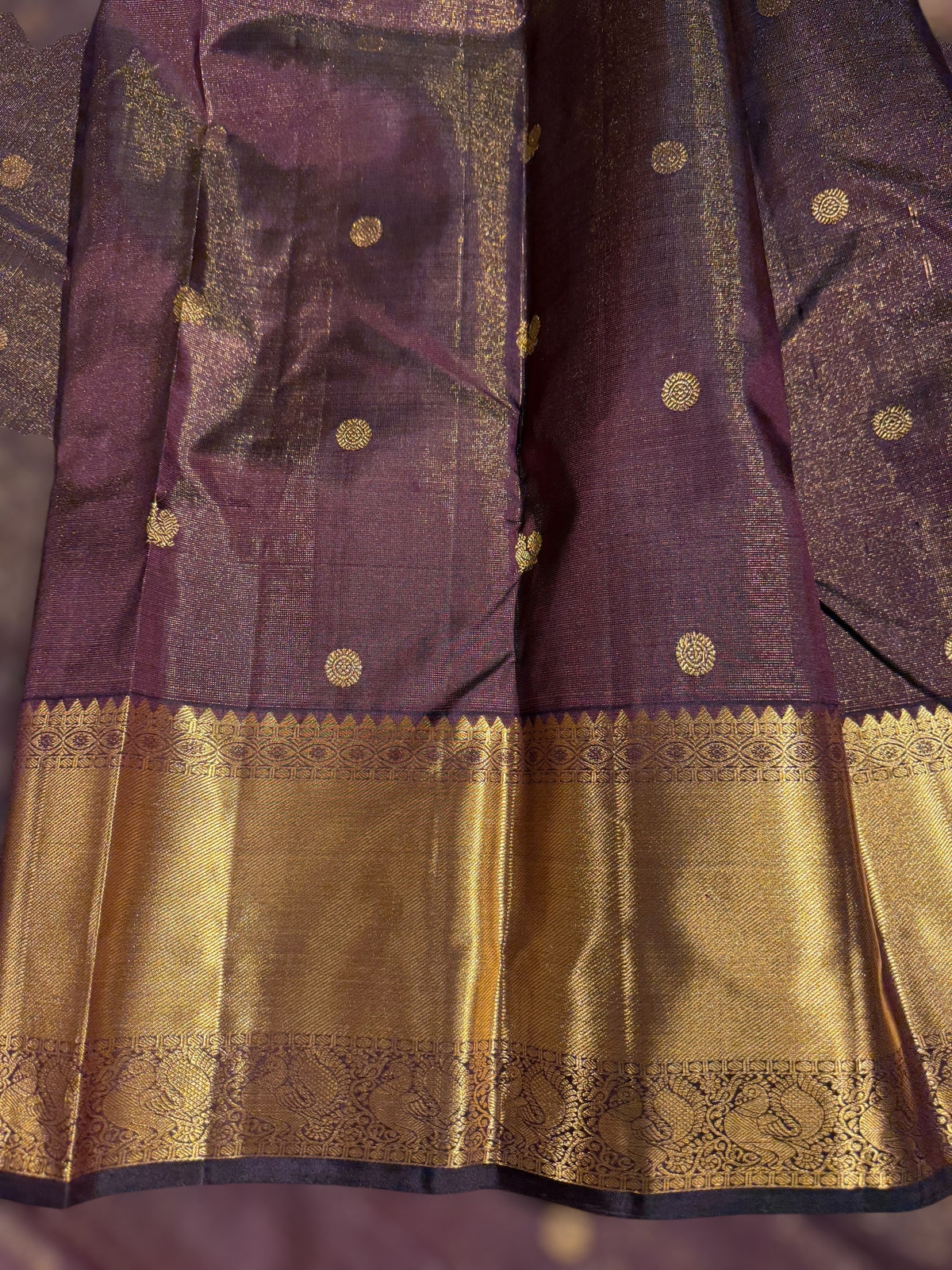 Choclate Brown Vaira Oosi Checks Vintage Kanchipuram Saree