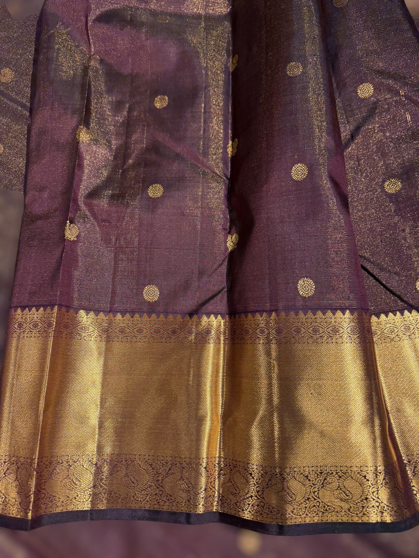Choclate Brown Vaira Oosi Checks Vintage Kanchipuram Saree