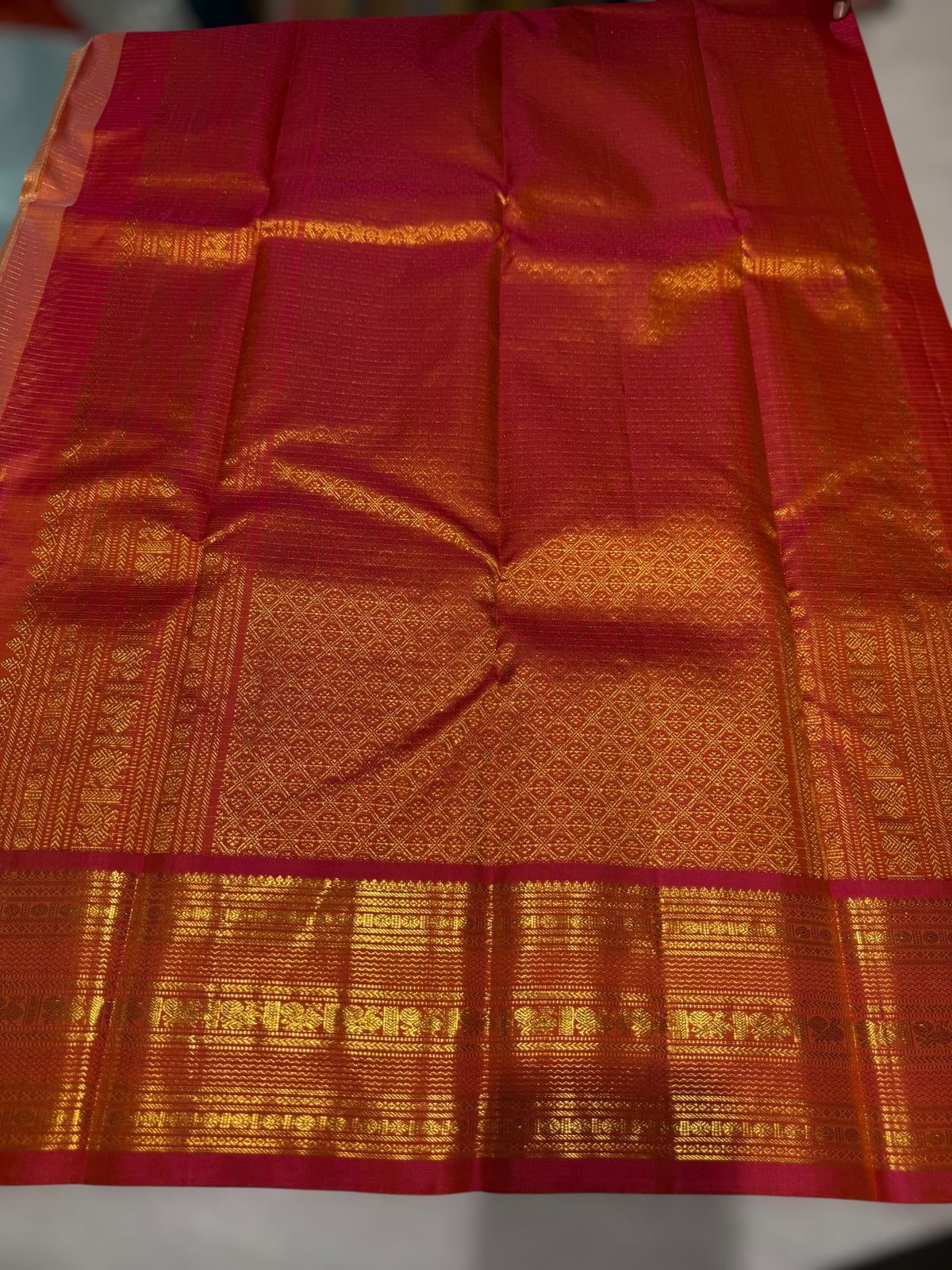 Sea Blue & Orangish pink combo  Vintage checks Kanjeevaram Saree